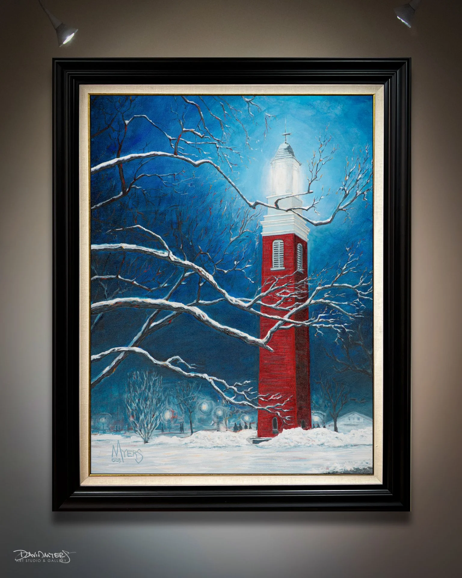  “Miami Midnight” - 30” x 40” by David Myers
This legacy piece celebrates Miami University’s iconic Beta Bells, a gift from Beta Theta Pi in 1939 and a beloved campus landmark. Capturing their quiet majesty under a moonlit sky, this piece was feature