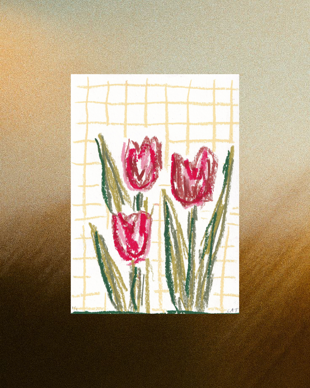 Three tulips on yellow check.png