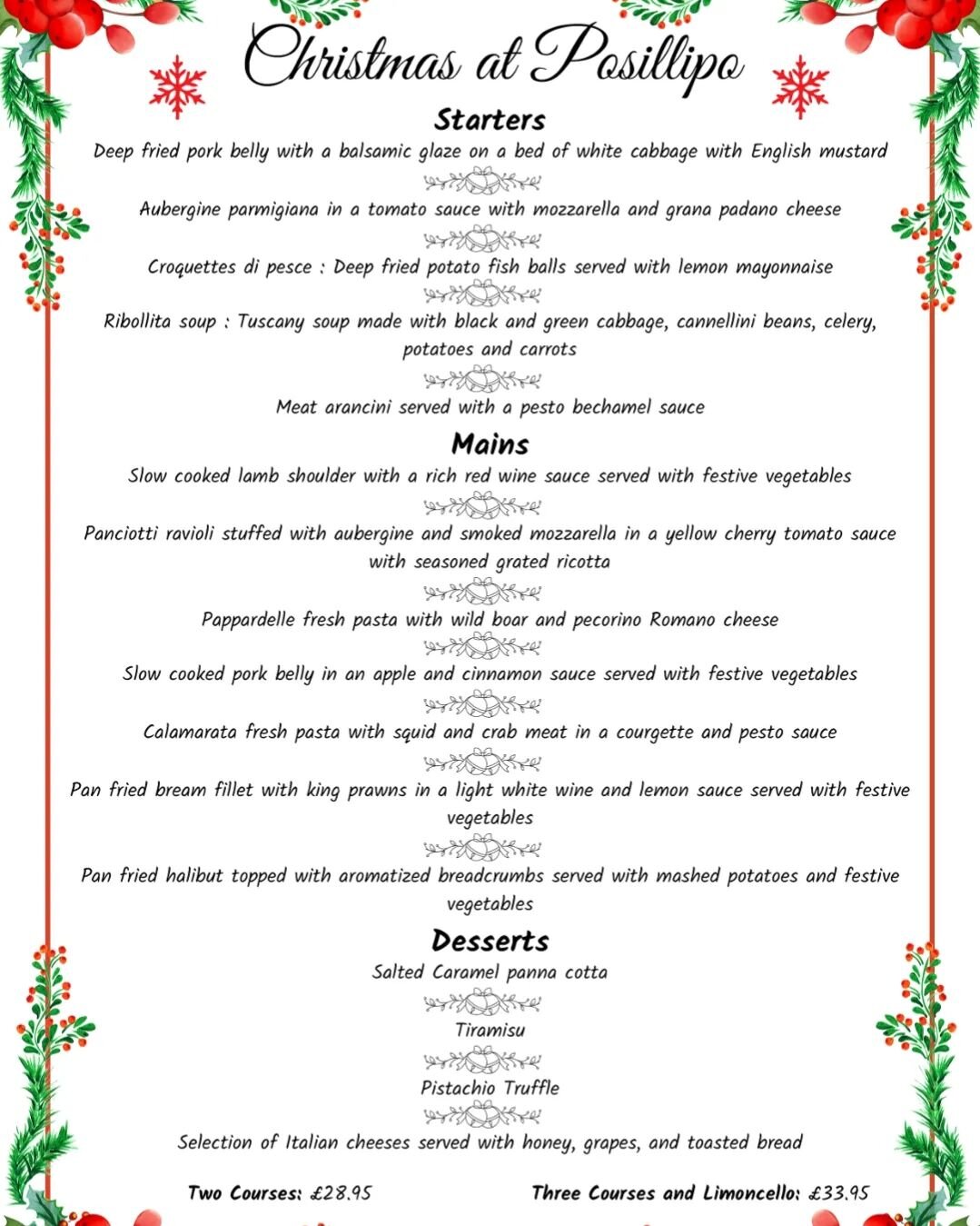 Christmas menu 😊 #posilliporestaurant #italianfoodporn #italianrestaurant #foodandwine #christmas #christmasdinner #christmasmenu #partytime #christmasparty #partyideas