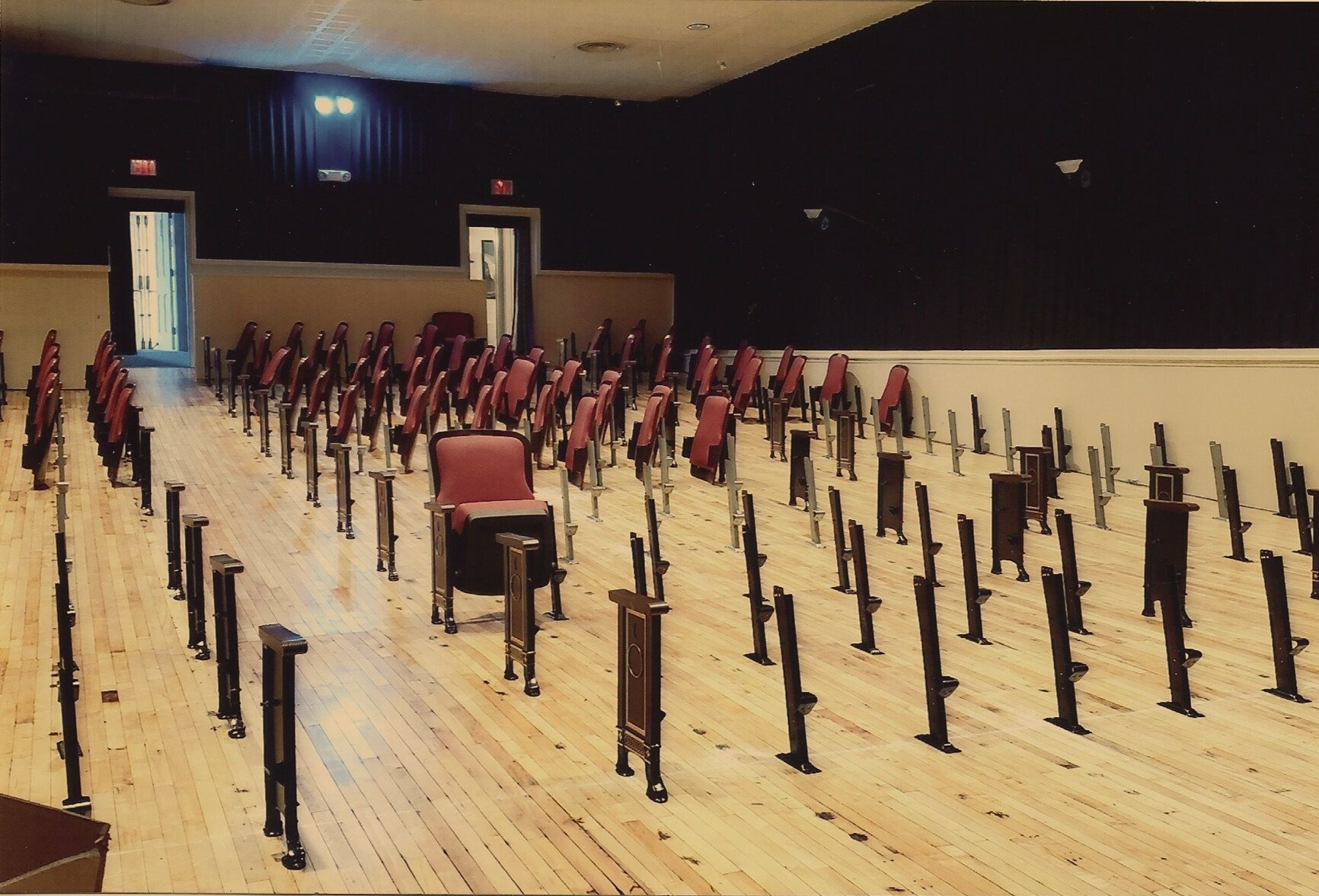 The new seats being installed to the theatre's auditorium.