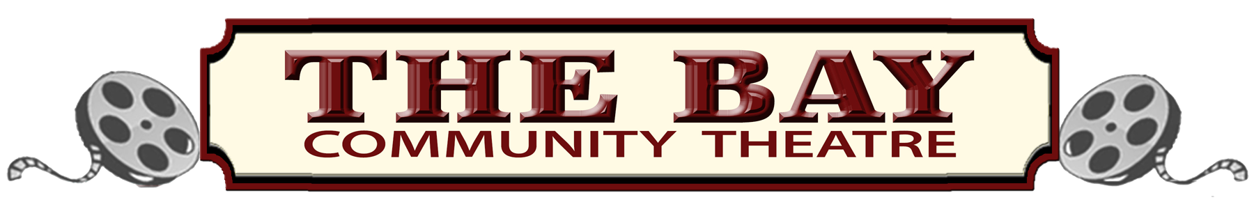 Logo of The Bay Community Theatre with film reels on both sides.