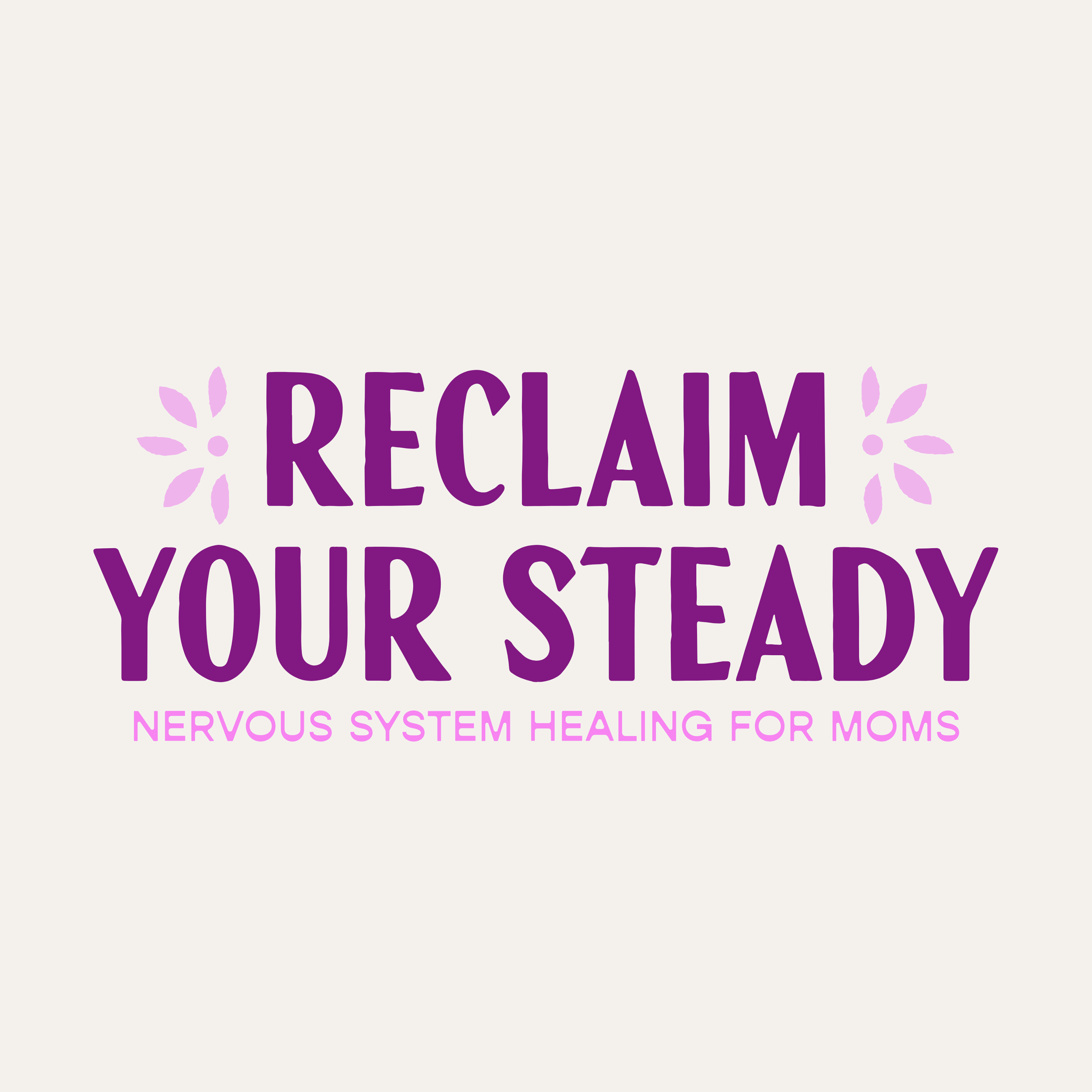Decorative sign with the words 'Relax and your stay' in purple fonts amid pink leaf illustrations on a light background.
