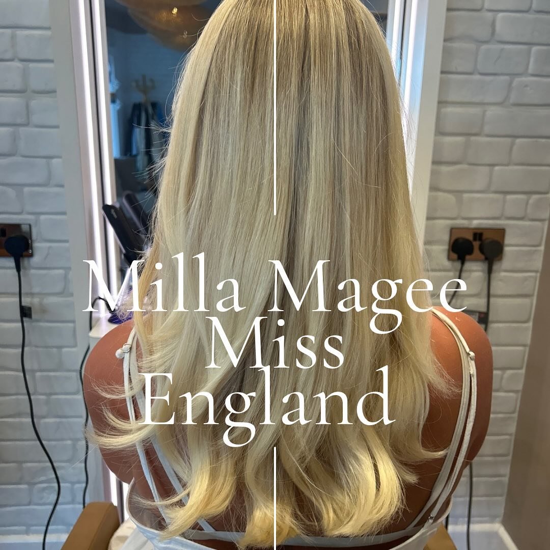 As proud sponsors of the current Miss England, we were so excited to create this stunning blonde shade for our beauty @milla.magee__ 

After a detailed consultation, @elouise.hair.x did a full head of personalised baby lights to lighten dark areas, a