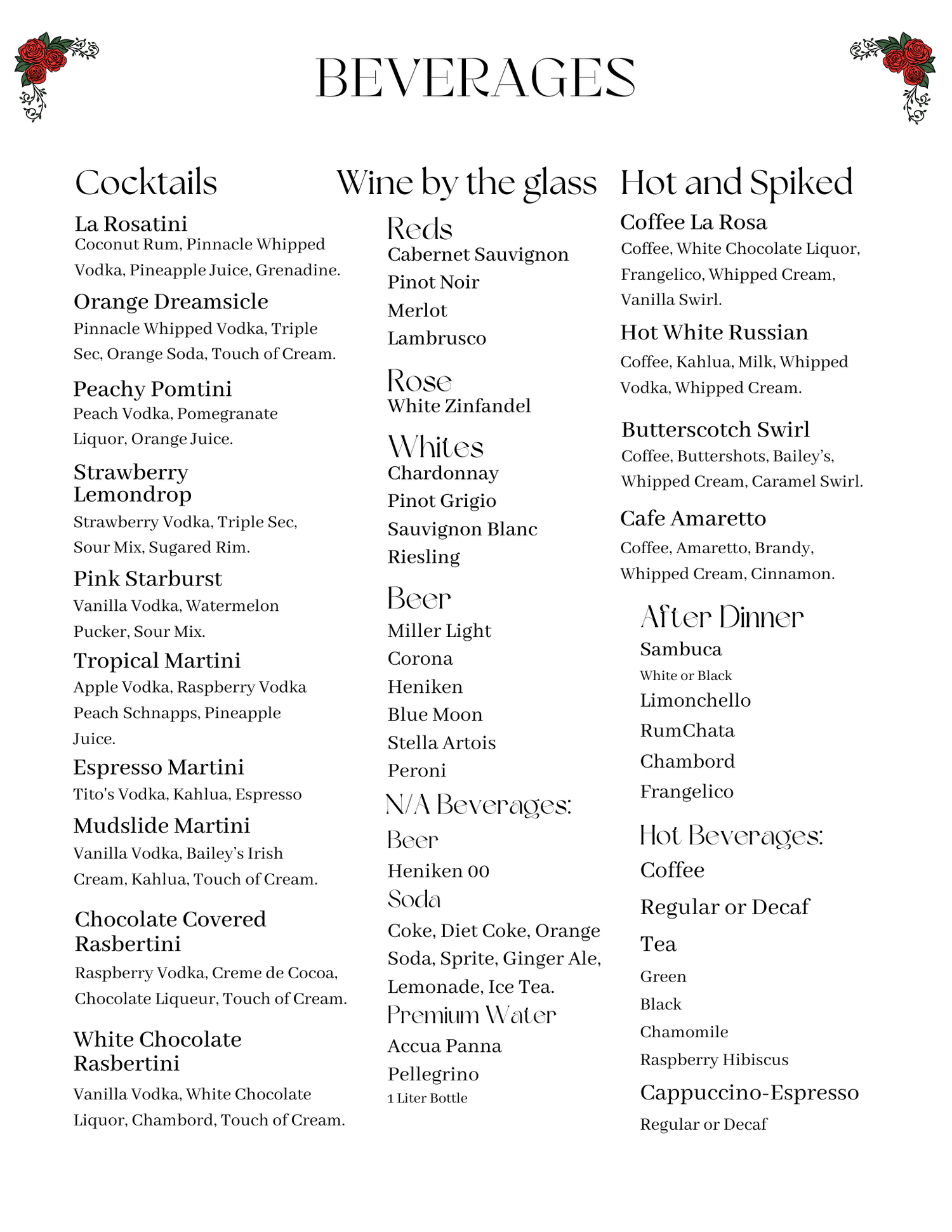 Menu's — La Rosa Ristorante