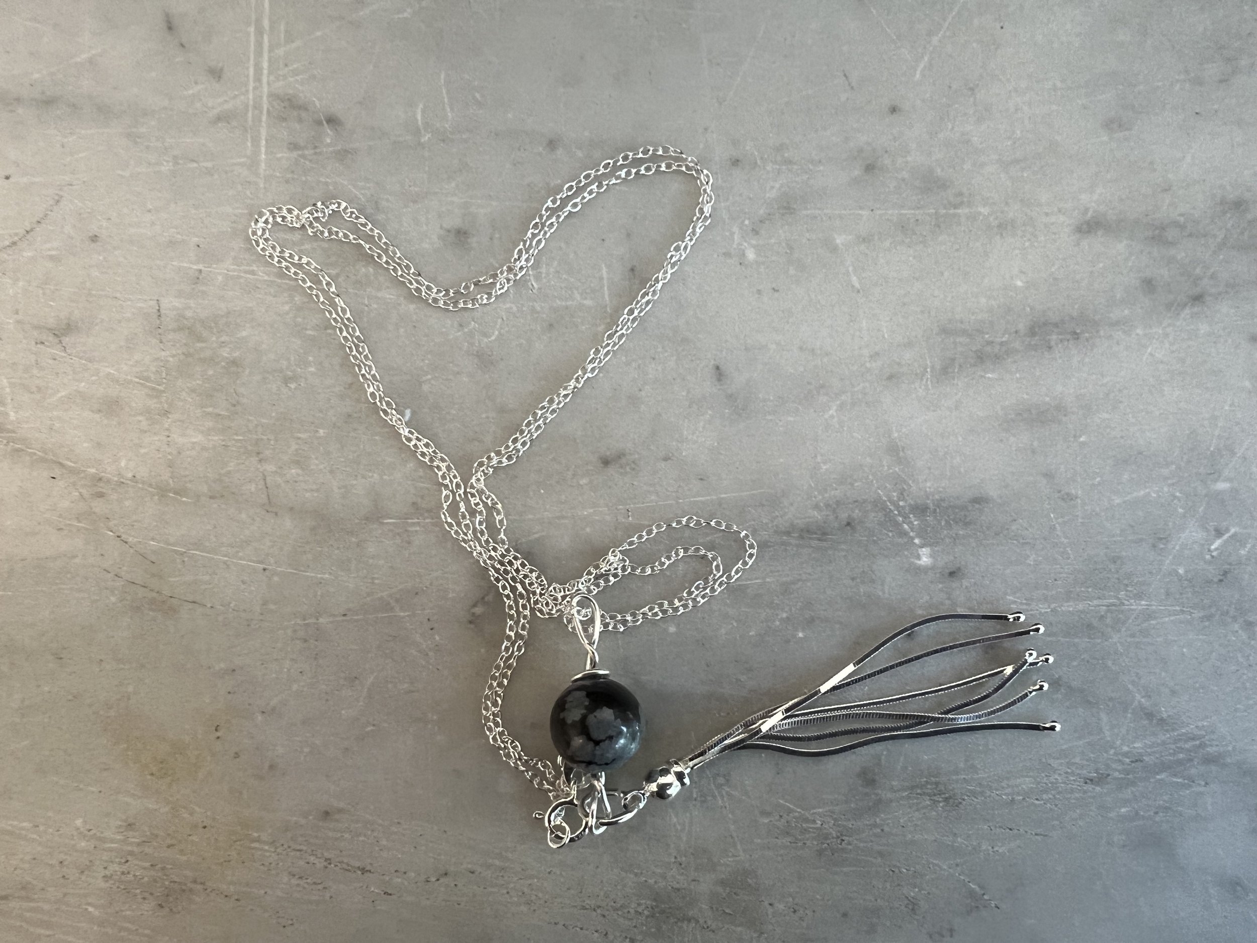 Snowflake Obsidian Pendant with Tassel