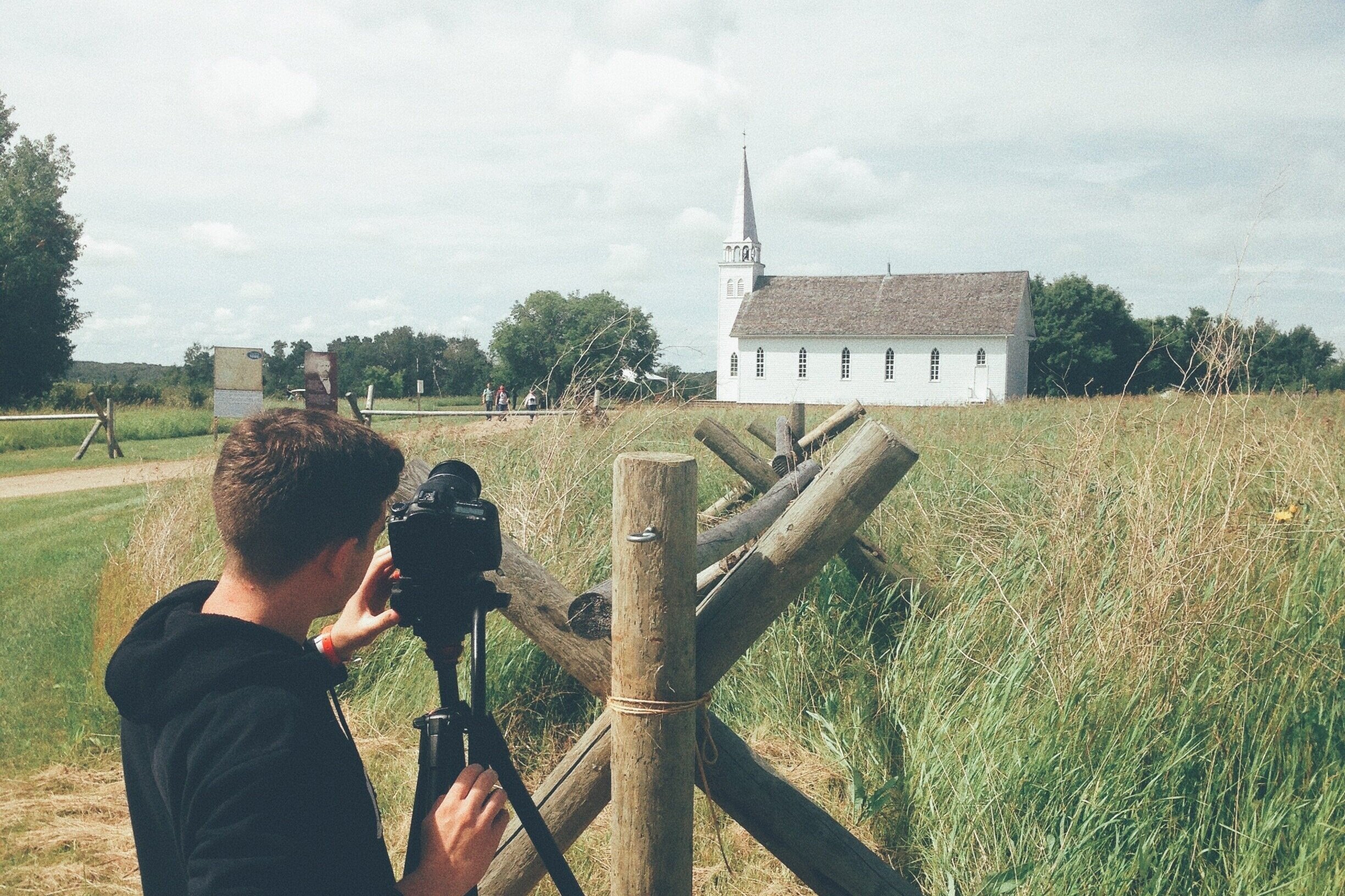  On location in Batoche, SK for La légende de la cloche, 2014 