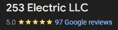 Google review snippet showing 5-star rating for 53 Electric LLC with 97 reviews