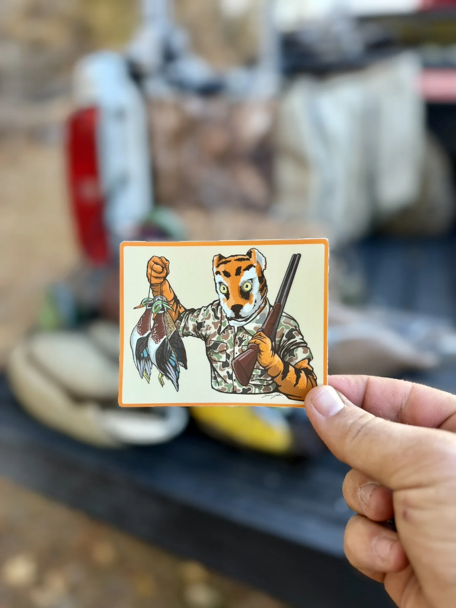 "Tiger Duck Hunter" Sticker - Orange Border