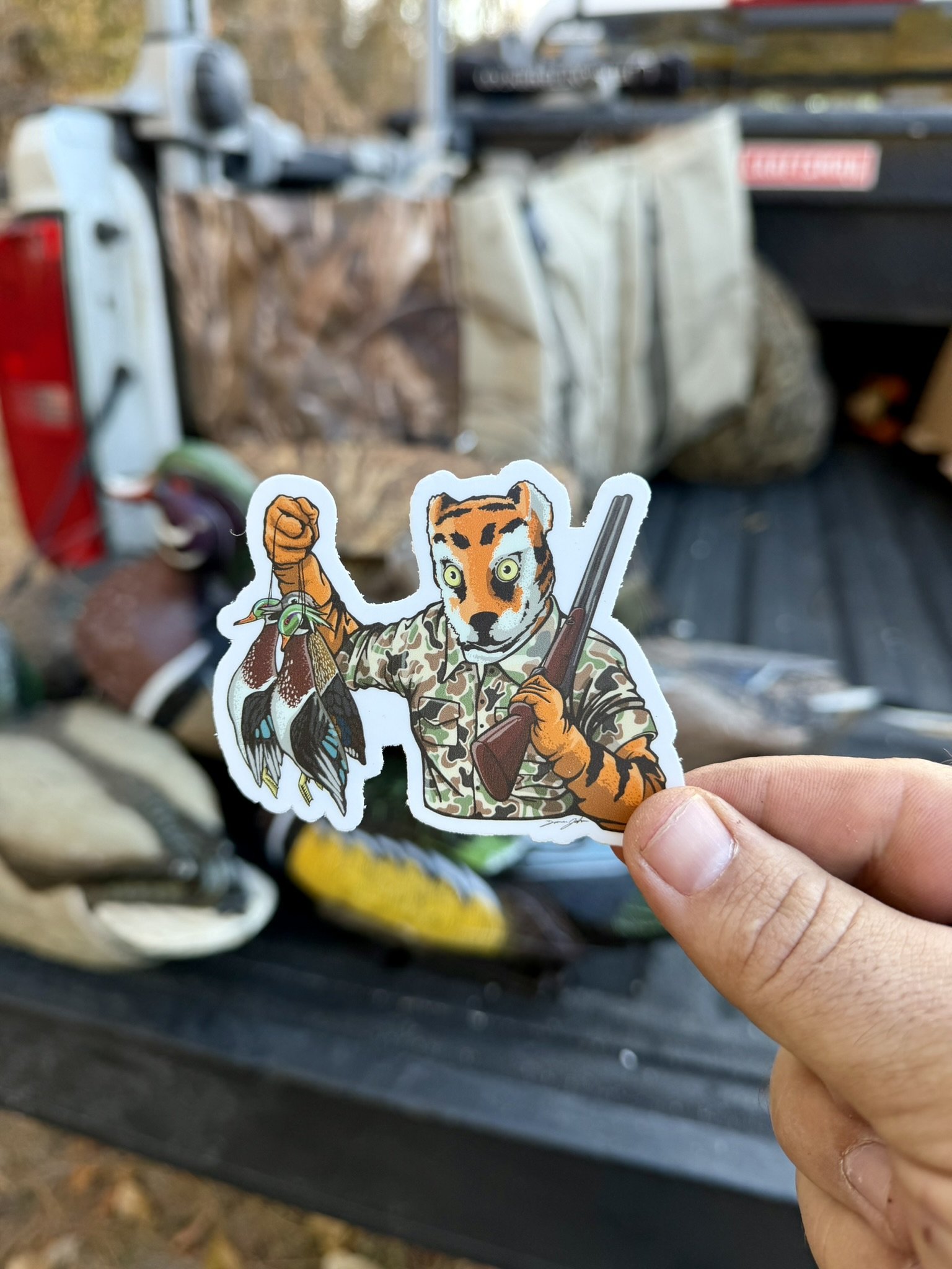 "Tiger Duck Hunter" Die Cut Sticker