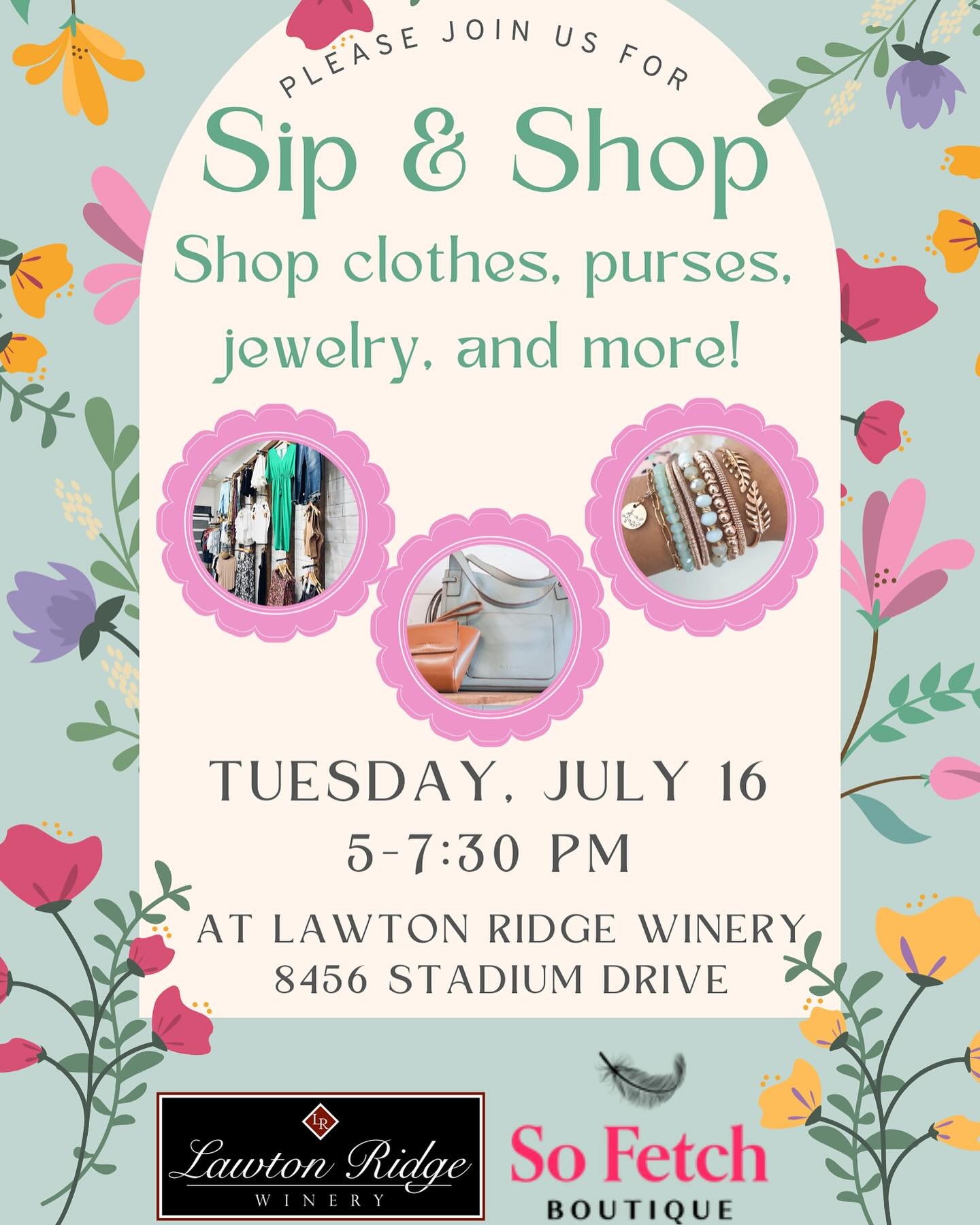 This Tuesday (7/16), we&rsquo;re hosting another Sip &amp; Shop event in our barrel room! Come enjoy some of our wine and ciders while shopping the pop-up shop from @so.fetch.boutique from 5-7:30 pm. Jewelry, purses, clothing, and of course wine will