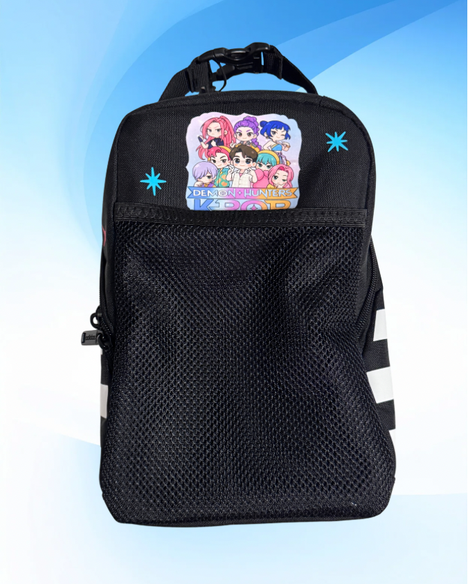 K-Pop Demon Hunters Saja Boy insulated lunch bag with personalized name, custom school lunch tote for kids and fans