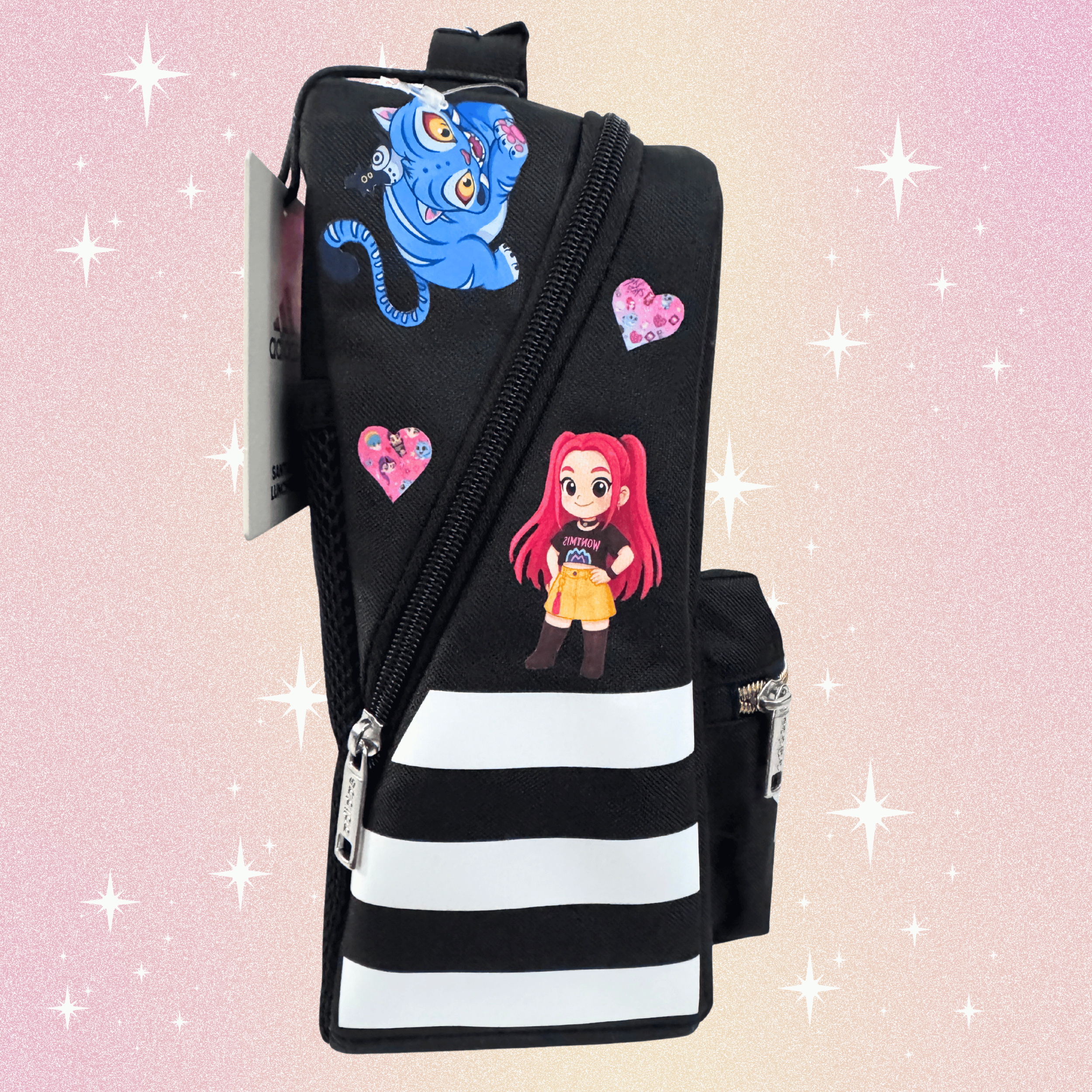 Personalized Huntrix Adidas kids lunch bag with name, K-pop Demon Hunters inspired design, insulated school lunch bag for kids