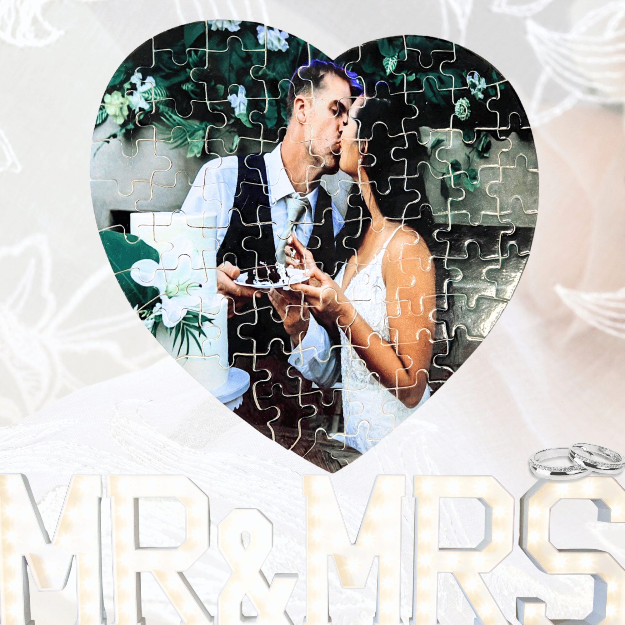 Personalized heart-shaped wedding photo puzzle, custom photo keepsake gift for couples