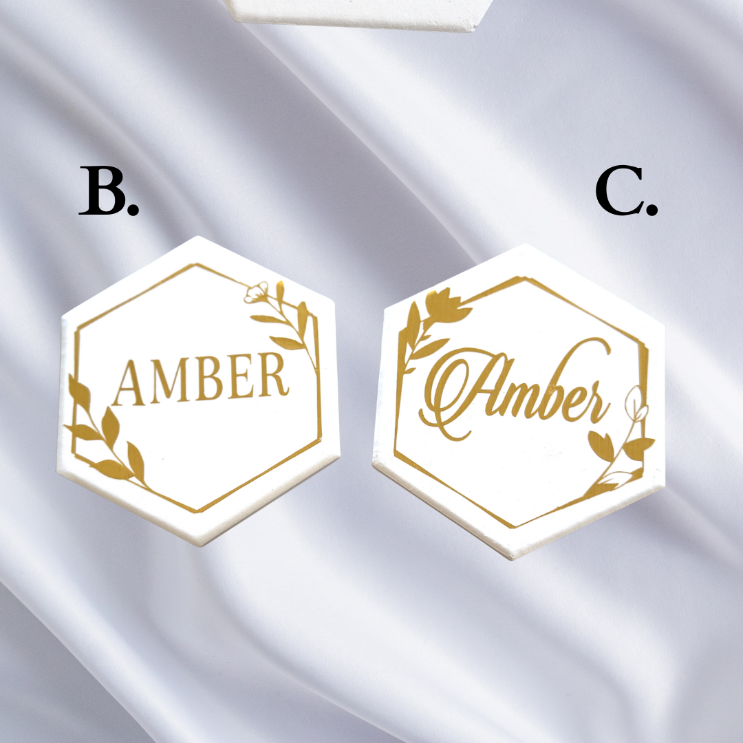 Ceramic coasters that double as elegant wedding favors and personalized place cards — a stylish, functional detail your guests will love and keep.