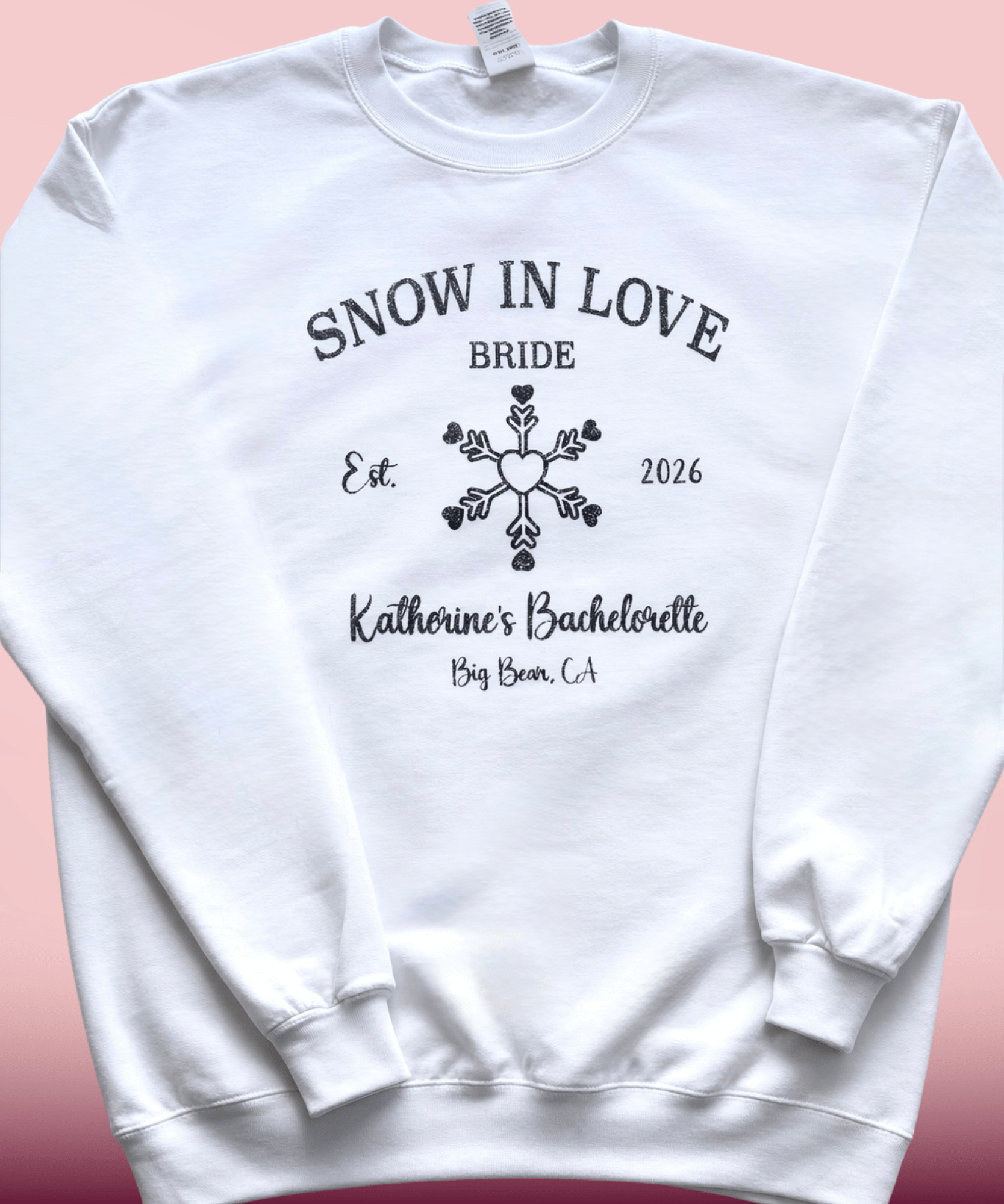 Bride Snow In Love winter bachelorette sweatshirt, cozy unisex bride and bridal party crewneck for ski trip and snowy bach weekend