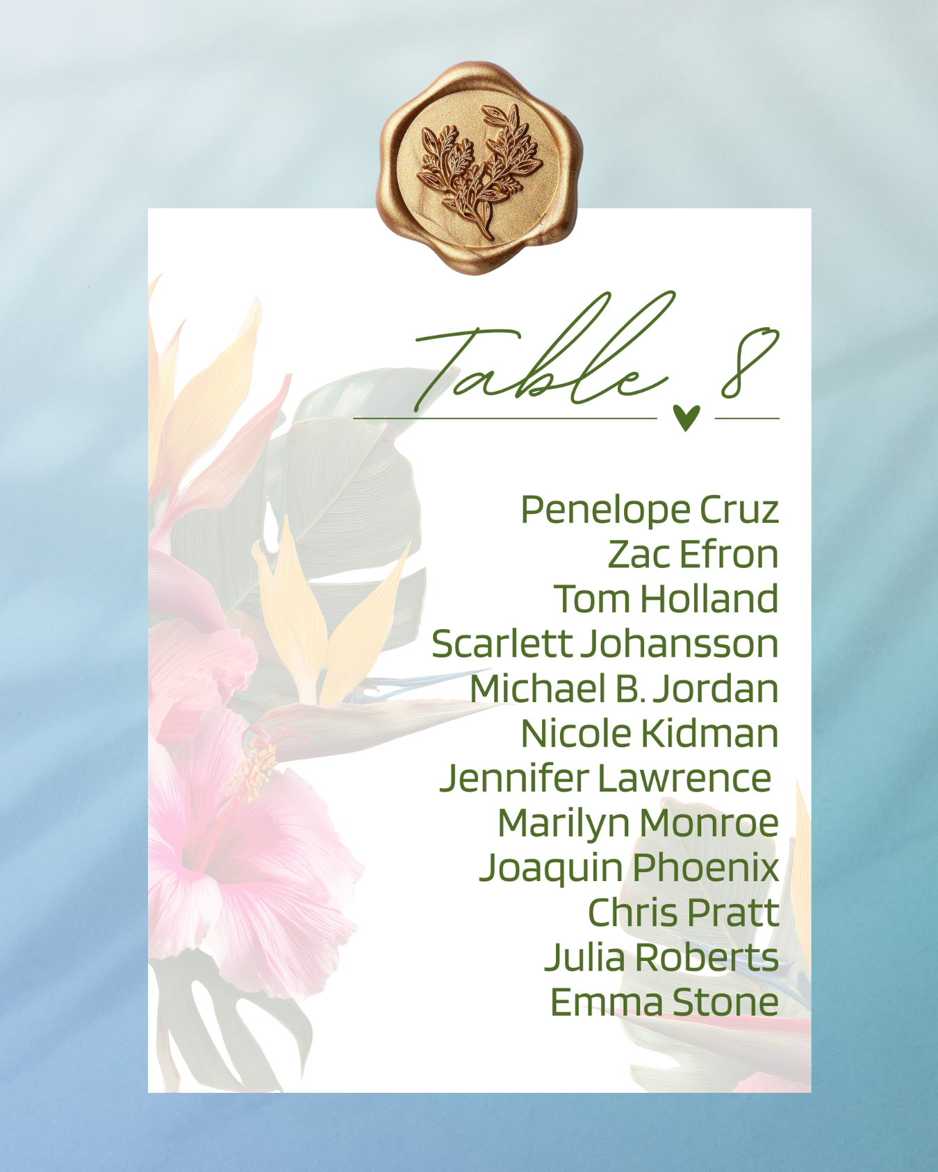 Island Paradise Seating Chart Cards with Wax Seal | Tropical Wedding