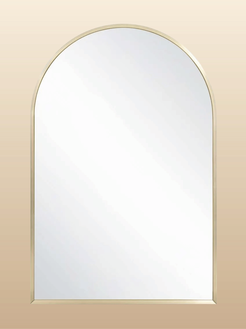 Mirror arch seating chart sign for wedding reception display in San Diego.