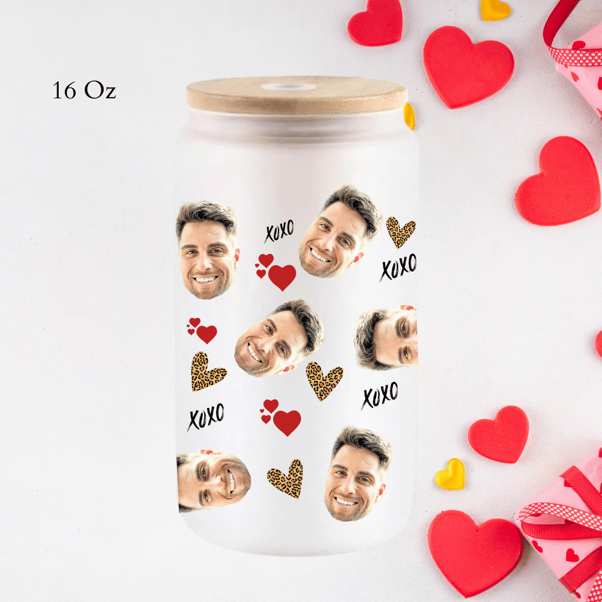 Custom face boyfriend Valentine’s Day 16 oz glass tumbler cup, personalized gift
