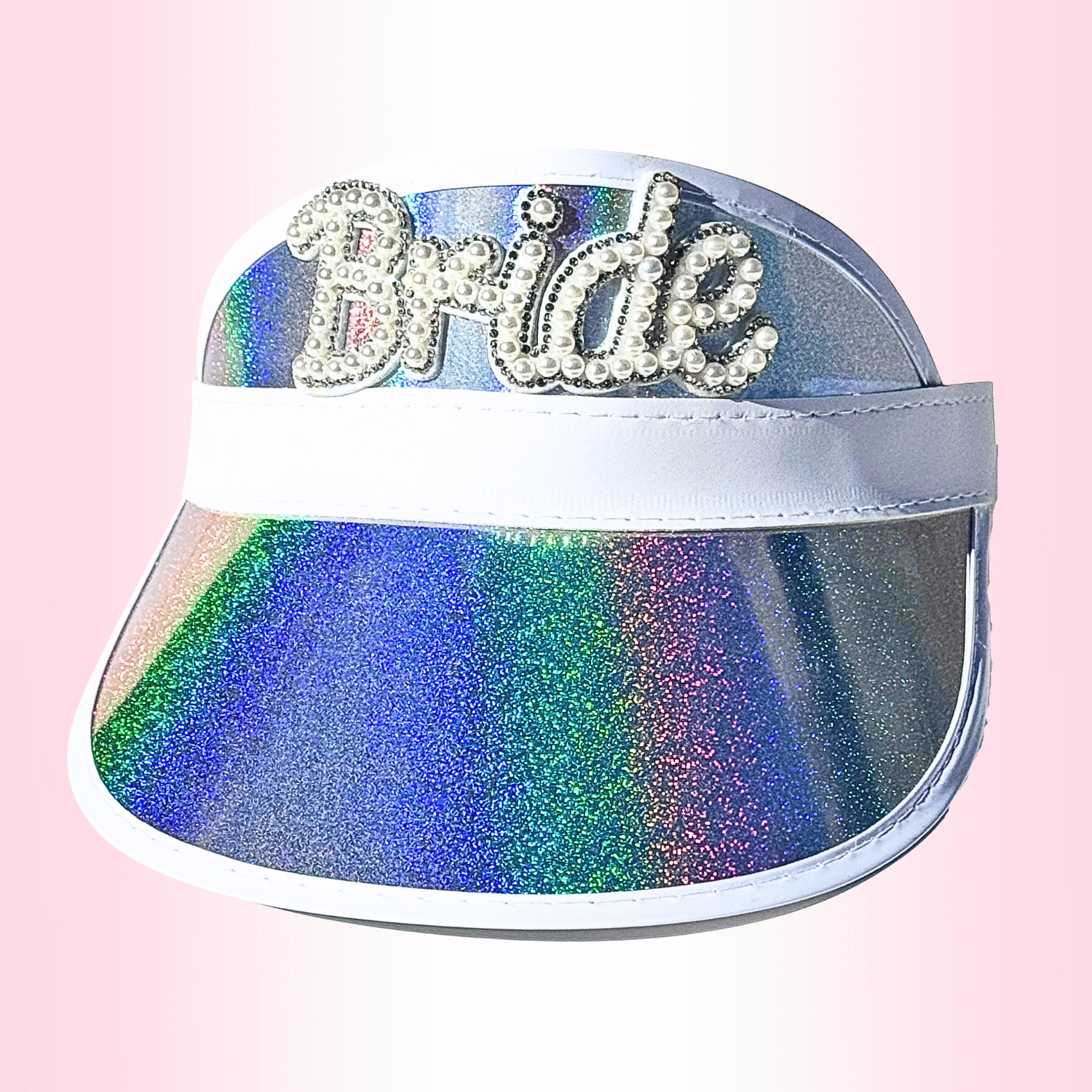 Personalized Bride sun visor hats customized with names, perfect for bridal party and bachelorette celebrations