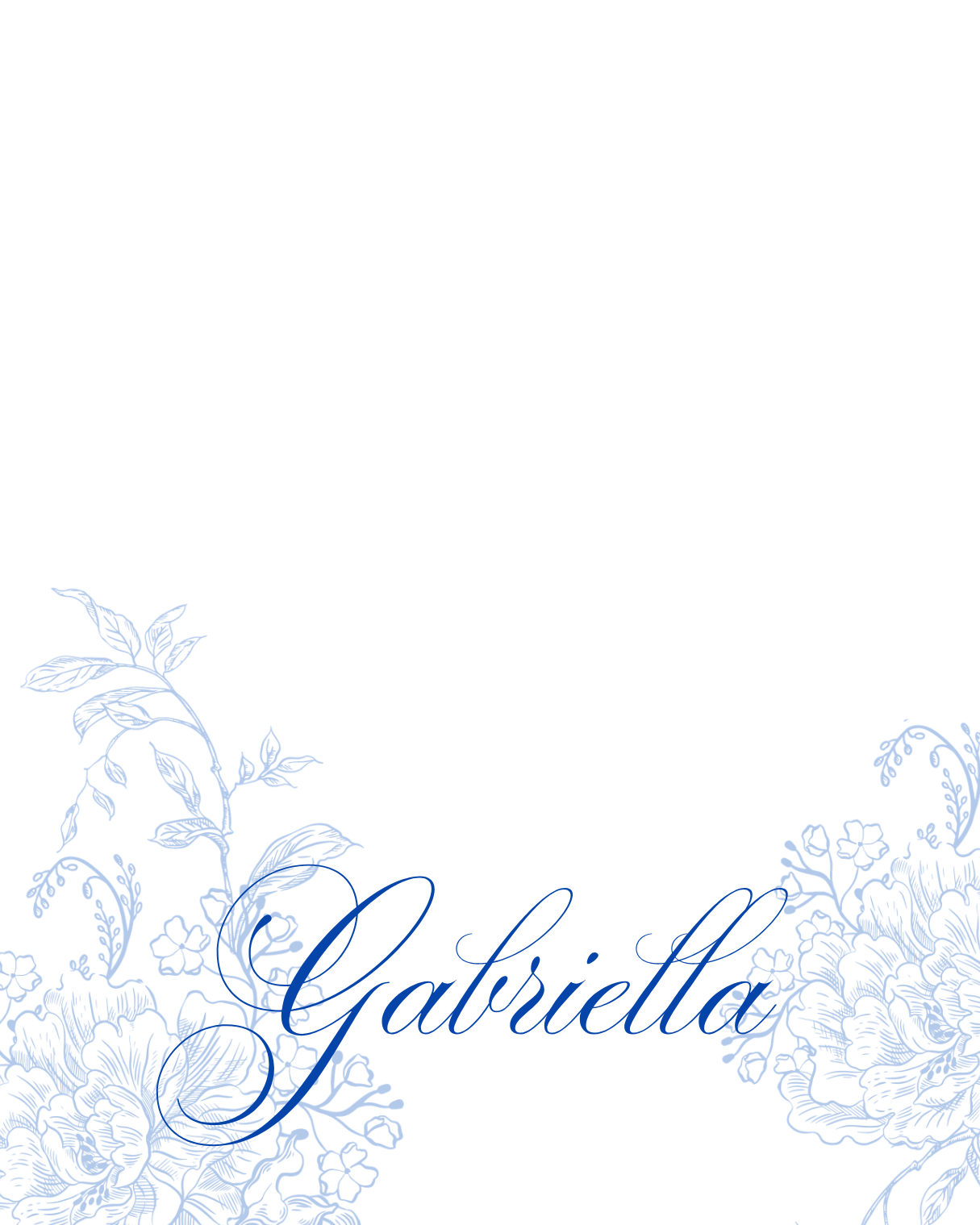 Blue garden wedding place cards with delicate botanical design on premium cardstock, folded tent-style to display guest names at reception tables.