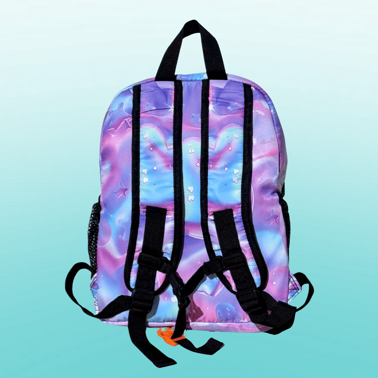 K-Pop Demon Hunters Huntrix girls mini backpack in purple, compact kids school bag with adjustable straps and front zip pocket.