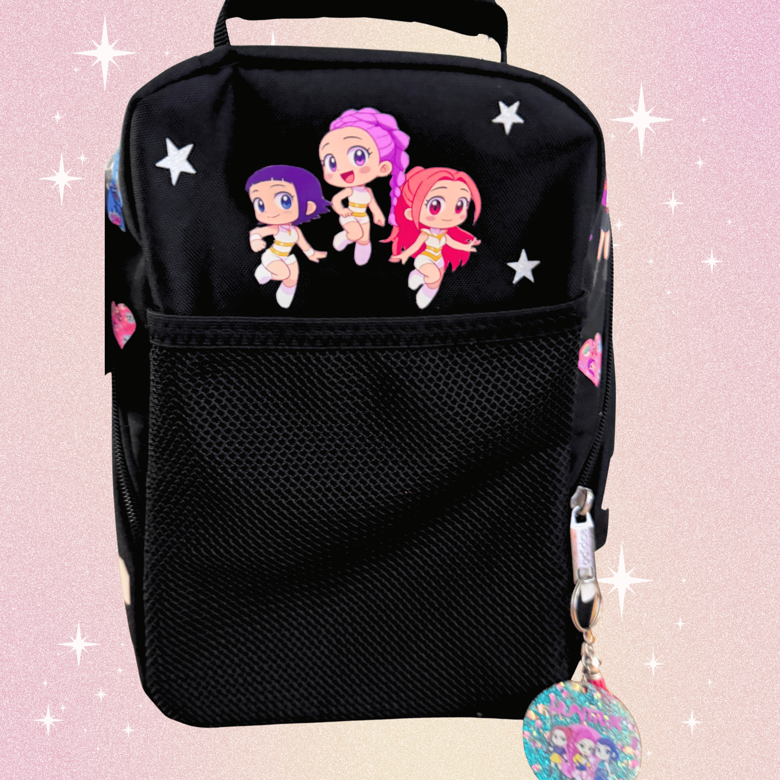 Personalized Huntrix Adidas kids lunch bag with name, K-pop Demon Hunters inspired design, insulated school lunch bag for kids