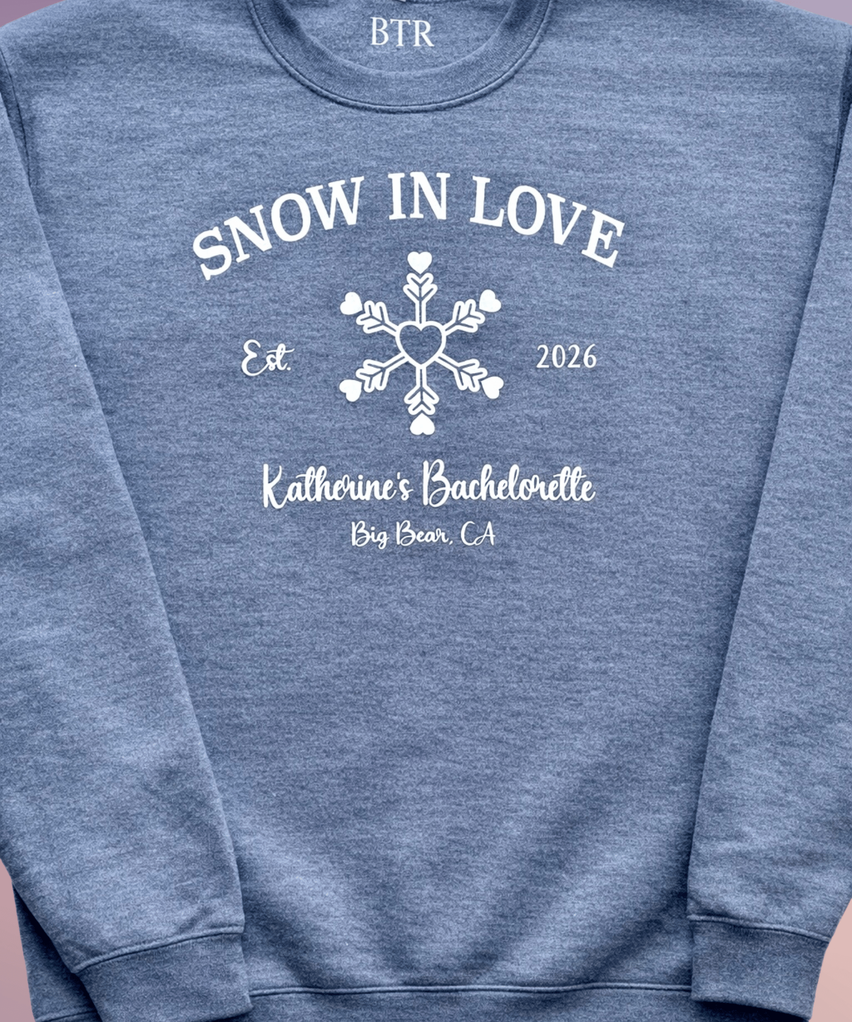 Snow In Love winter bachelorette sweatshirt, cozy unisex bride and bridal party crewneck for ski trip and snowy bach weekend