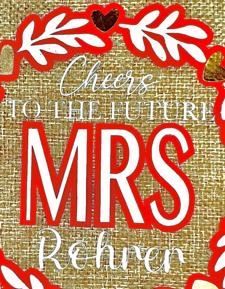 Personalized burlap wine gift bag featuring “Cheers to the Future Mrs” with custom name