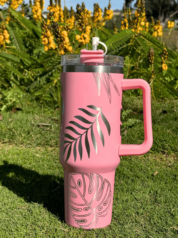Pink Tropical 40 oz Etched Metal Tumbler