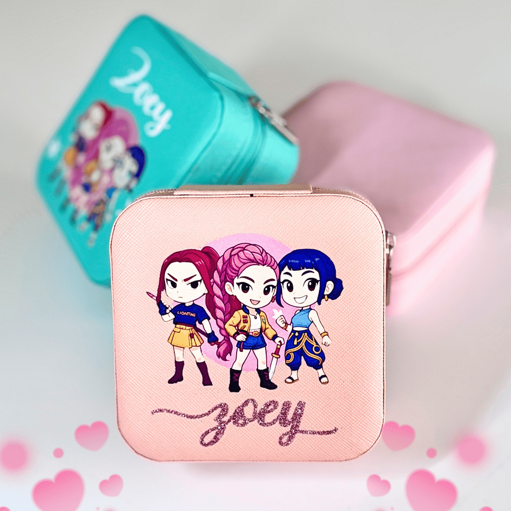 Kids travel jewelry box personalized with name, K-pop Demon Hunters Huntrix design