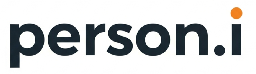 The image features the logo of person.i, with the word 'person' in bold lowercase black letters followed by a period and lowercase letter i. There is an orange dot above the letter i.