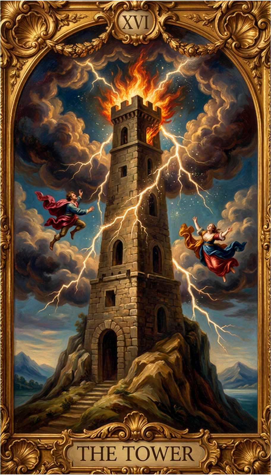 Tower Tarot Card with client testimonial stating: “ I had no idea the magnitude of the many working forces...Vanessa helps to clarify and consolidate all of it.  Validation, confirmation, and reassurance."