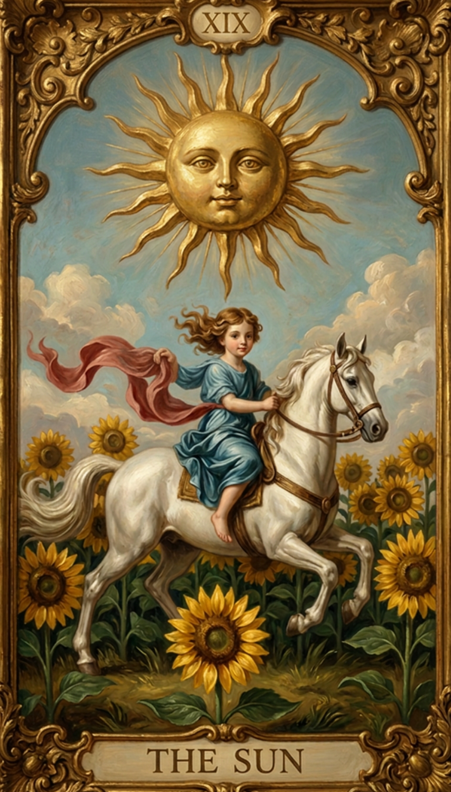 Sun Tarot Card with client testimonial stating: “Vanessa has such a wise, intuitive presence. I’d recommend a session with her to anyone who’s curious about astrology and ready to see themselves a little more clearly.”