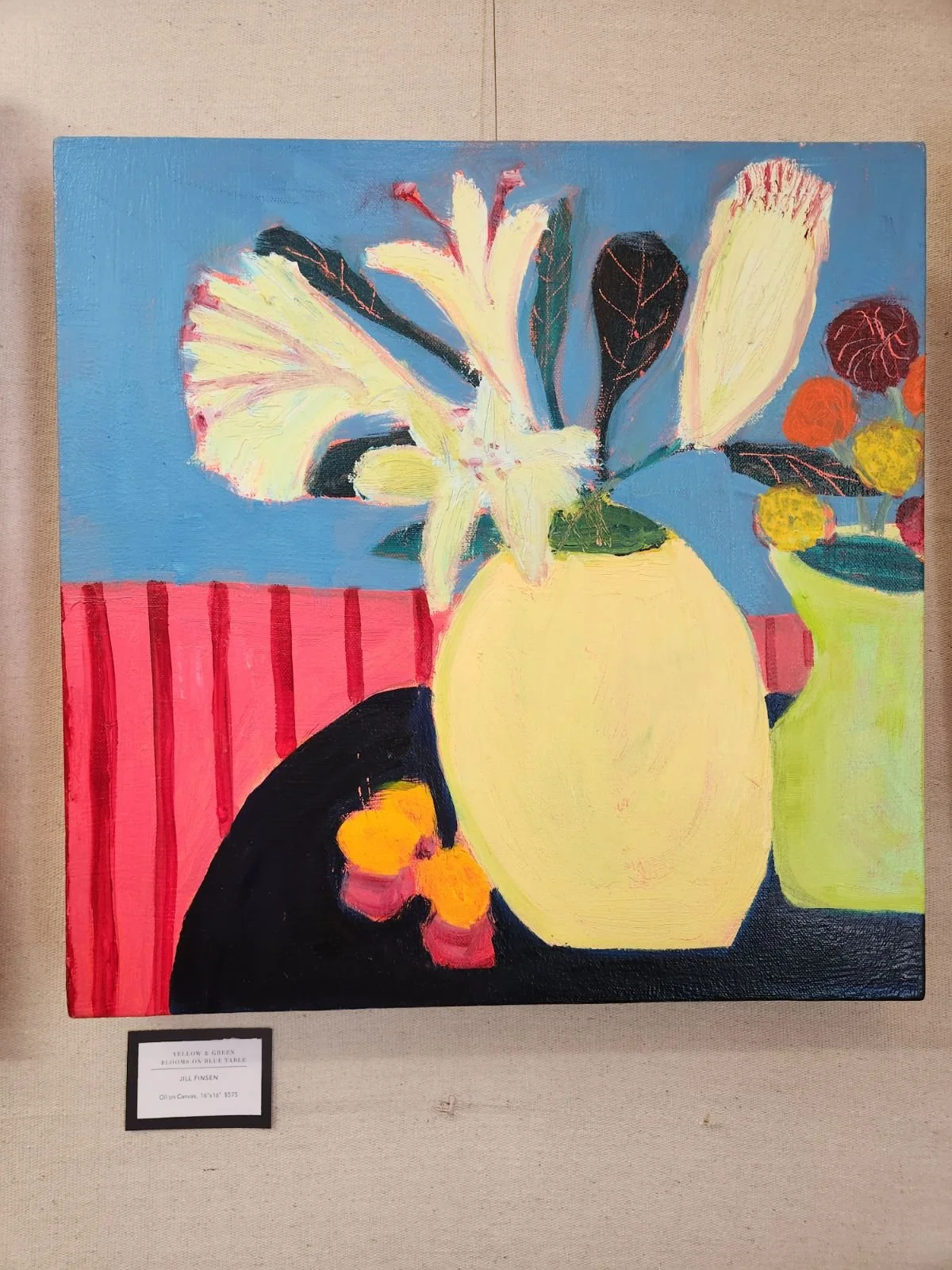 Jill Finsen - Yellow & Green Blooms on Blue Table - $575