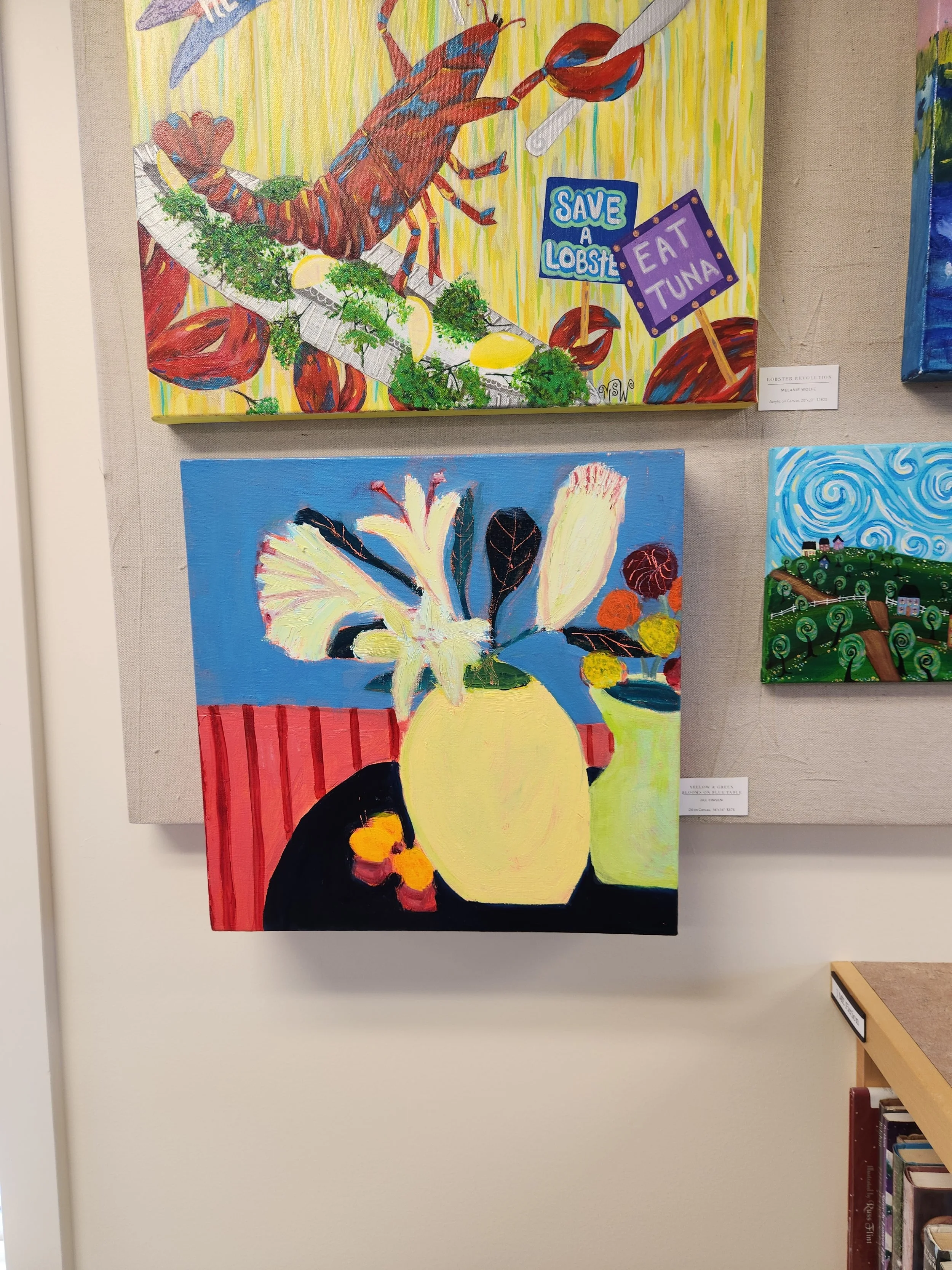 Jill Finsen - Yellow & Green Blooms on Blue Table - $575