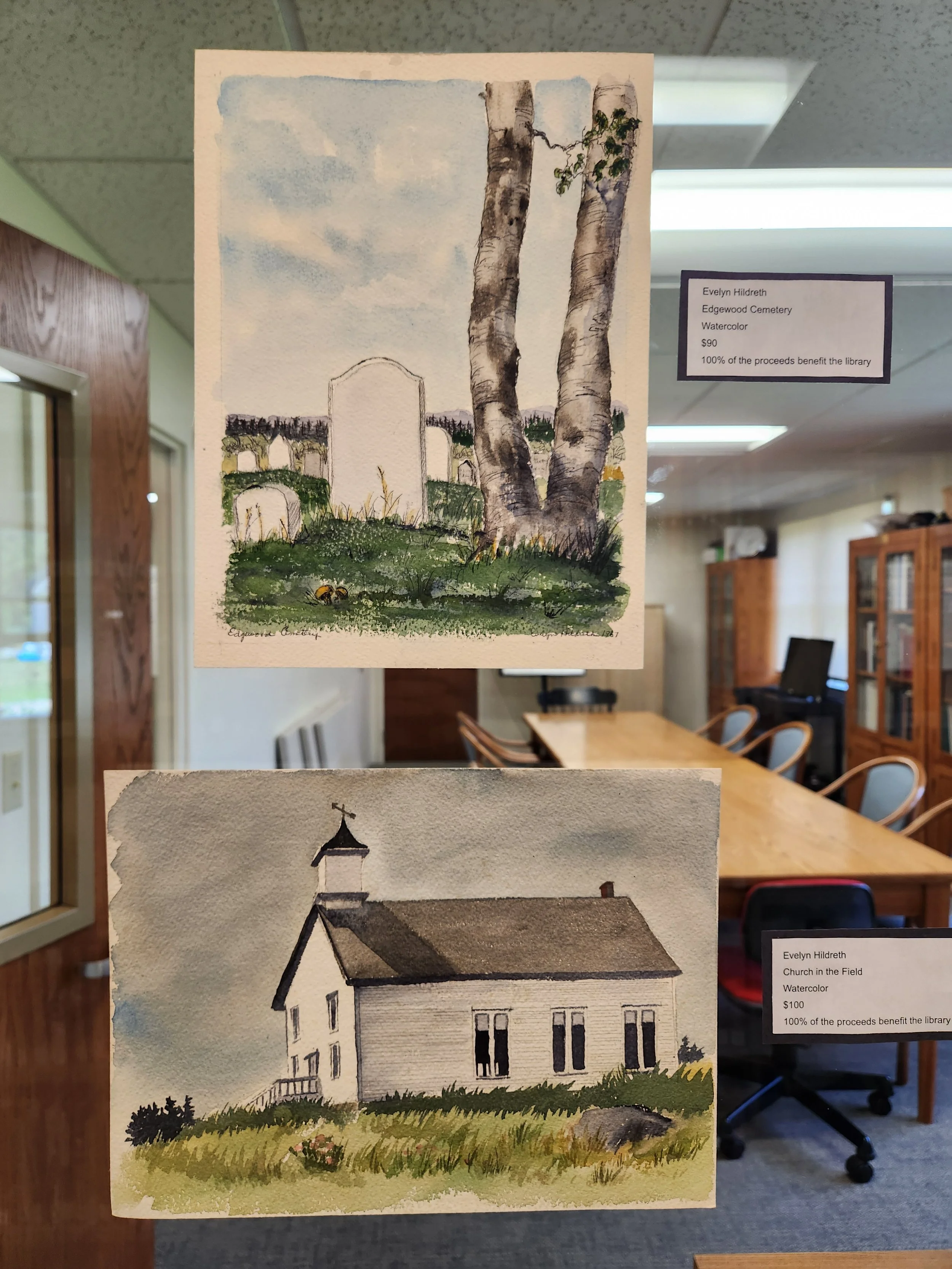 (Top to bottom) Evelyn Hildreth -- Edgewood Cemetery - $90; Church in the Field - $100