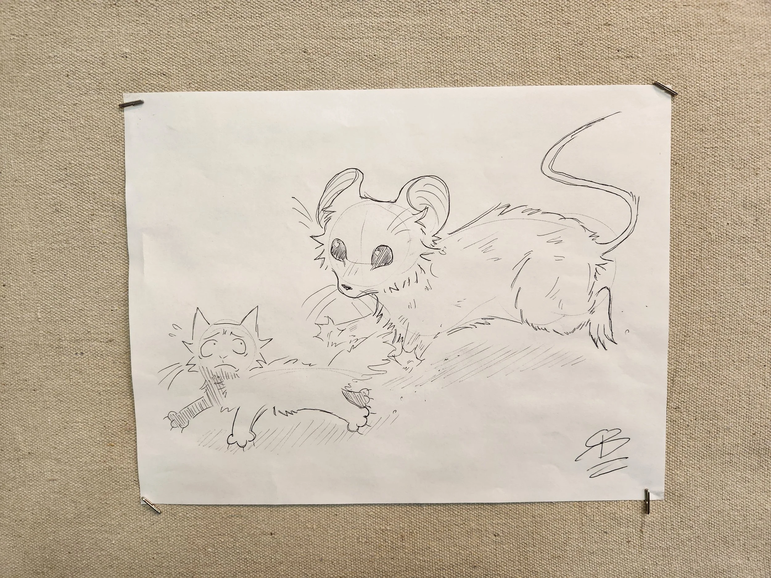 "Roles Reversed: Mouse Chasing Cat"