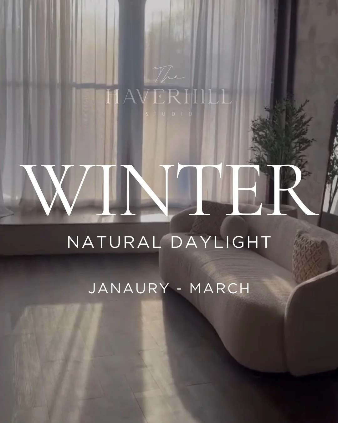 Here&rsquo;s your hour-by-hour natural light guide at The Haverhill Studio from January&ndash;March:

✨ 8AM&ndash;12PM
Soft, clean white light &mdash; perfect for lifestyle, portraits + brands.

🔥 1PM&ndash;3PM
Bright direct sun with depth + dynamic