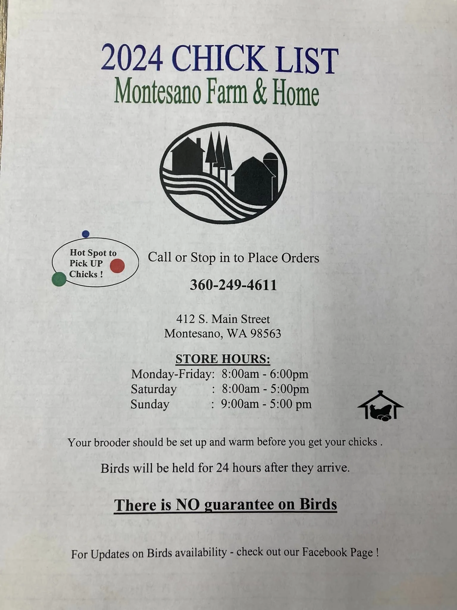 Chick List 2024 — Montesano Farm & Home