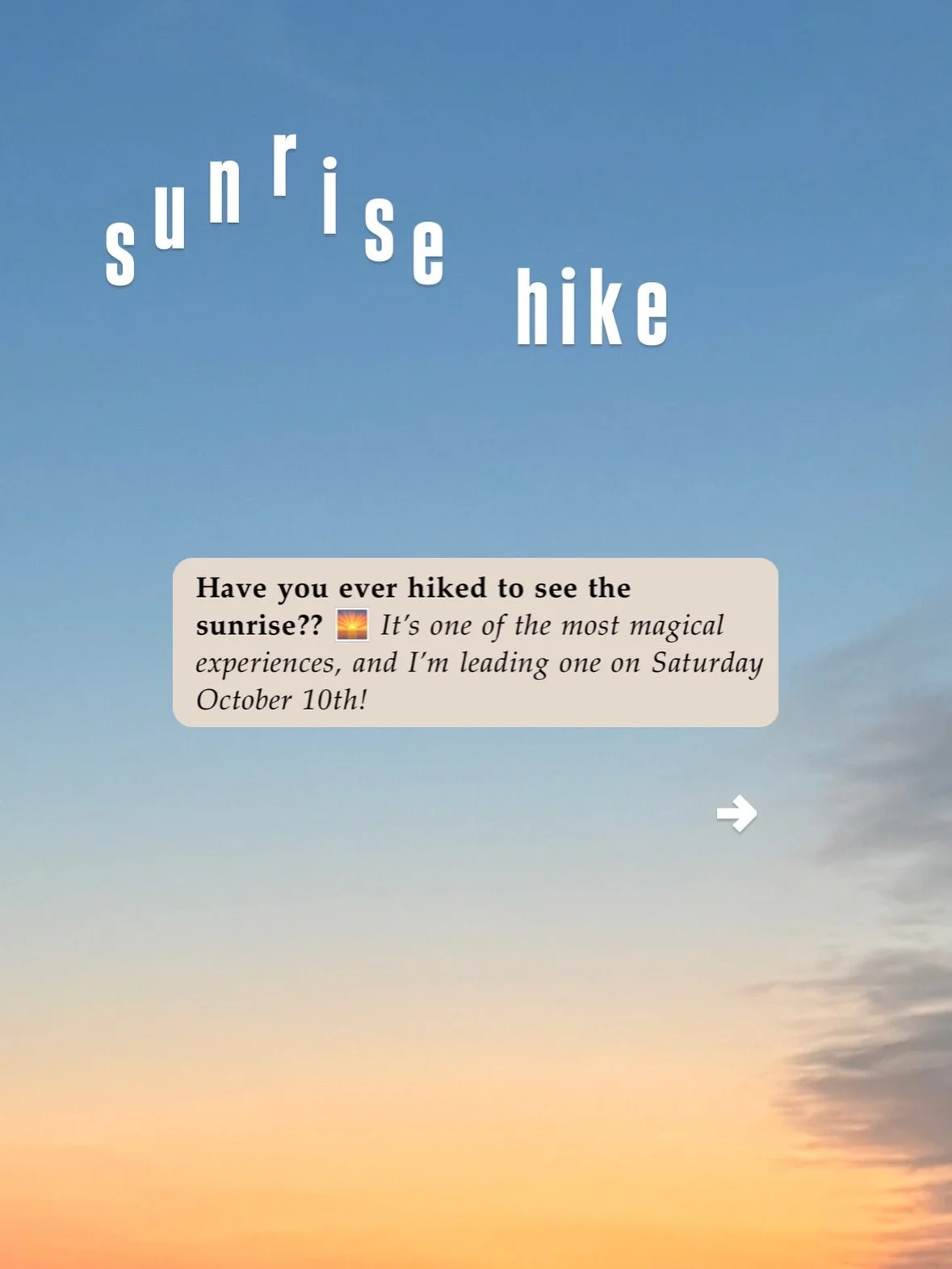 check a sunrise hike off your bucket list this fall!!🌅

✨Saturday Oct 10
✨5:30-7:30am
✨co-ed
✨Meet at Houghton&rsquo;s Pond (Milton, MA)
✨all welcome, but expect a challenge 
✨headlamp required 
✨booking closes Friday at 11:00am

comment &ldquo;SUNR