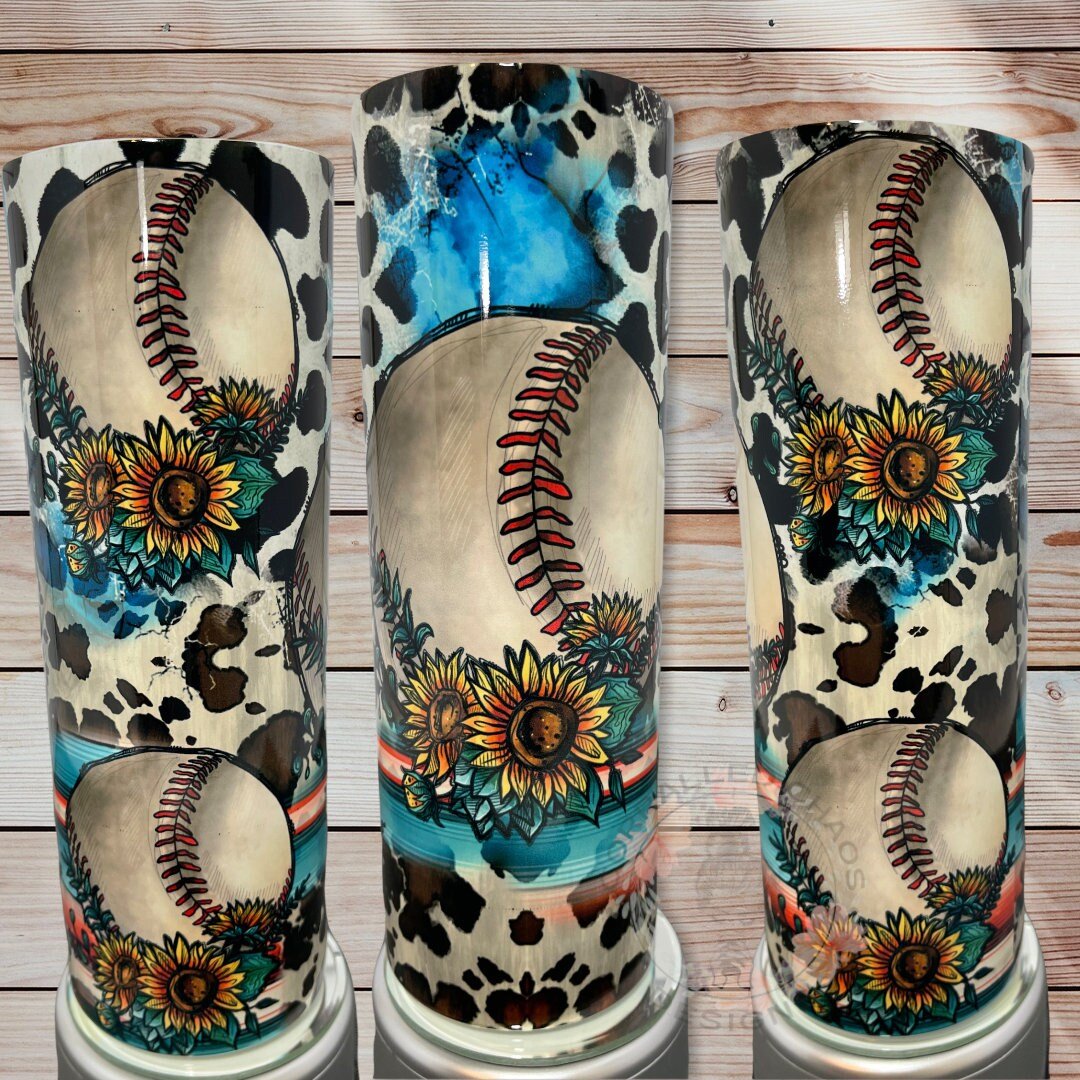 Western Baseball Tumbler| cowprint tumbler| sunflower|