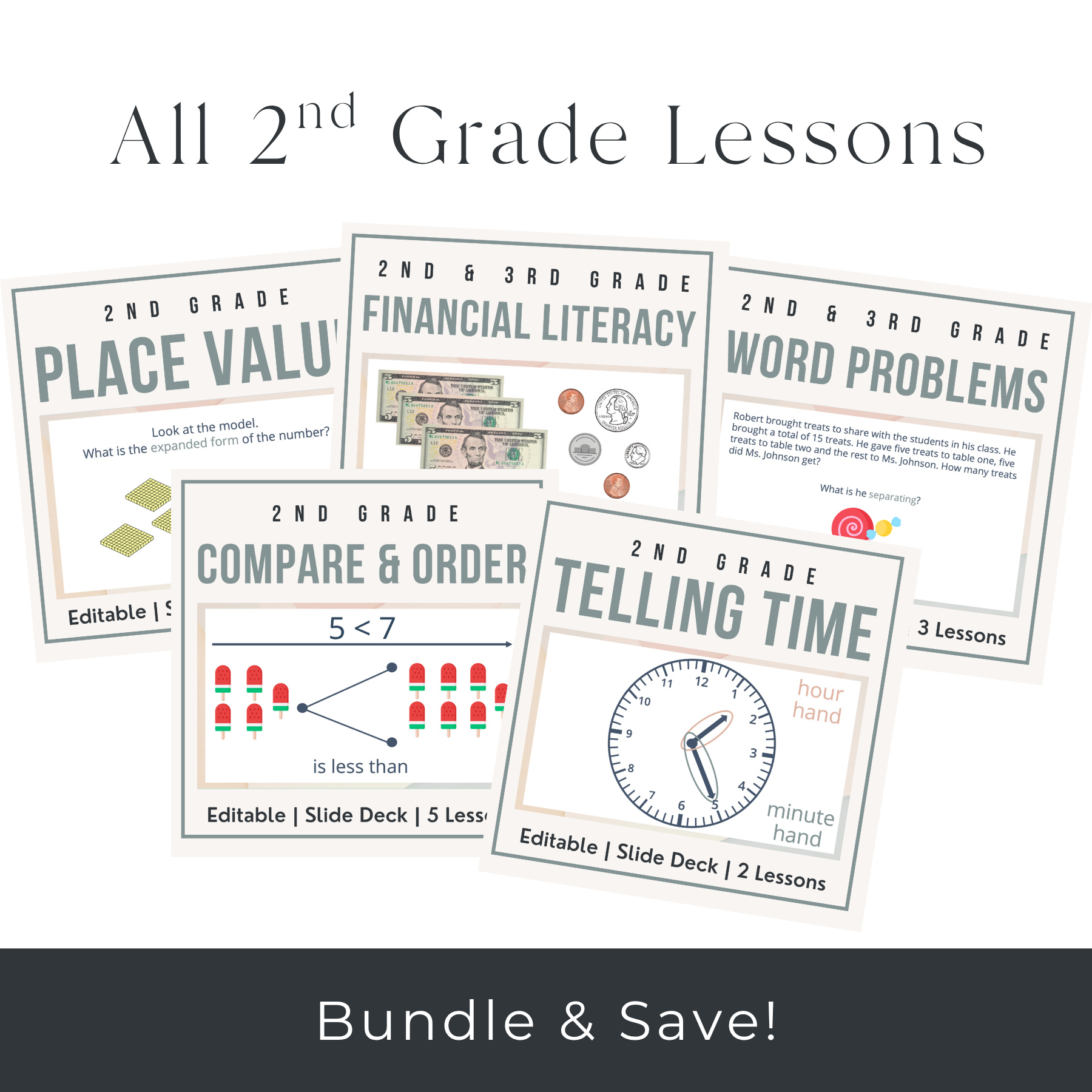 All 2nd Grade Math Powerpoint Lessons Bundle & Save