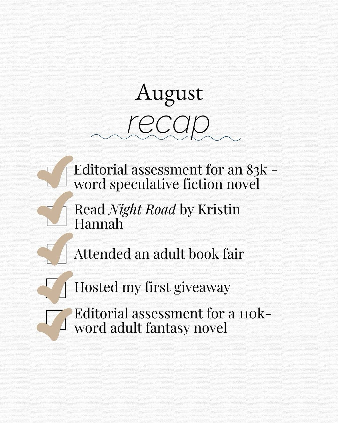 August flew by in a blur of deadlines, ideas, and summer memories ☀️ But September will be even busier! 
What did you do last month? 
#freelanceeditor #augustreads #newprojects