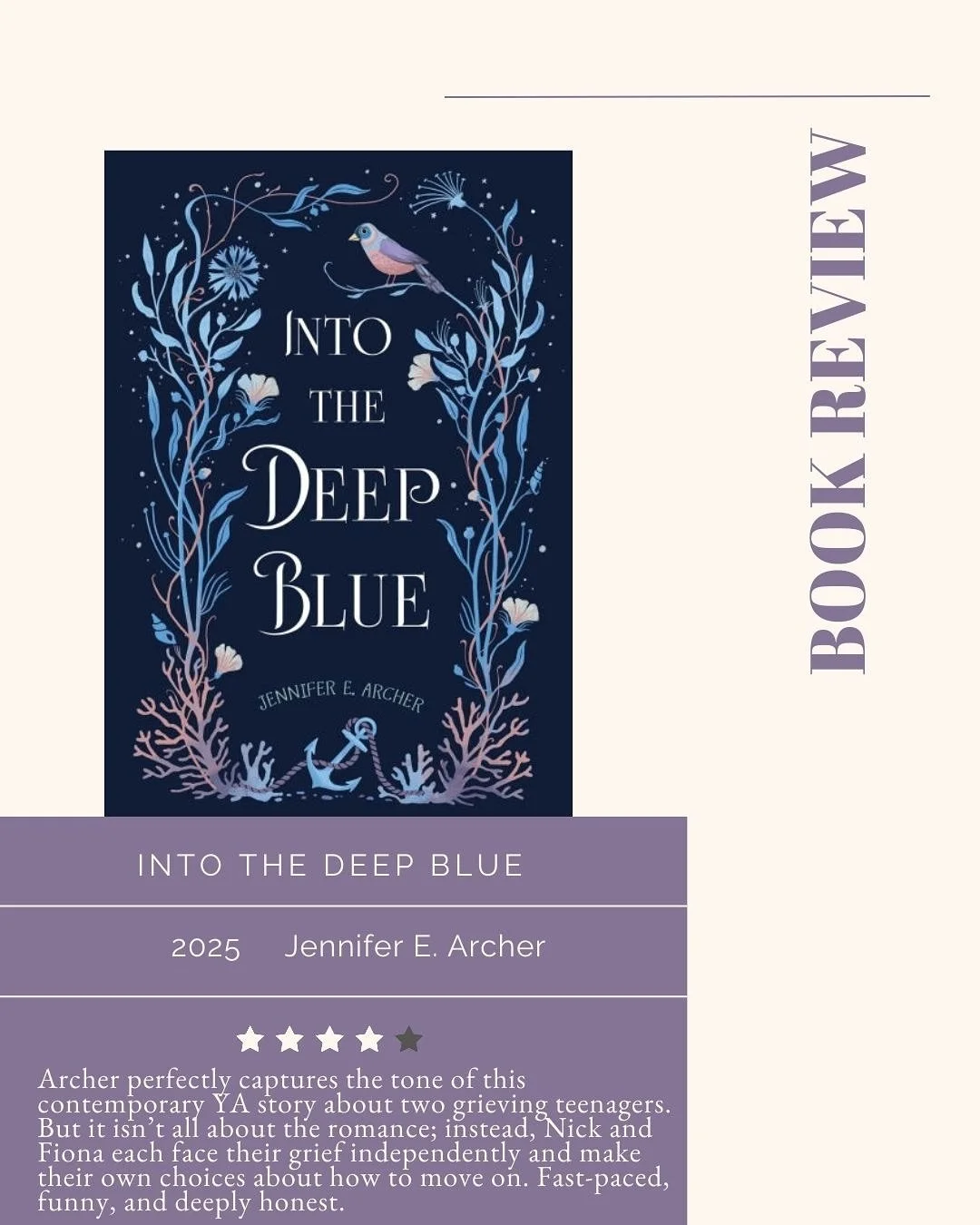 💜 ✨ Upcoming Release Spotlight ✨💜
Into the Deep Blue is a story of finding meaning in the meaningless, “moving on” when it’s impossible, and finding solace in the grief of a friend. But Archer approaches the messiness of grief fr