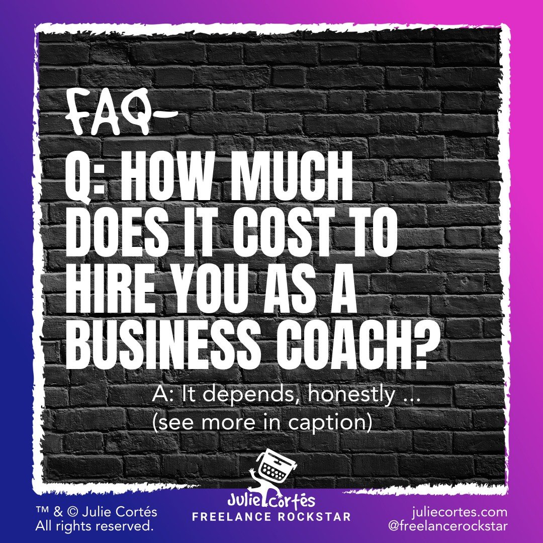 While hiring a business coach for your freelance business is an investment, it&rsquo;s probably less than you think. At least around here, anyway ... 

Because I&rsquo;ve been in your shoes, I try really hard to keep things affordable. Each option is