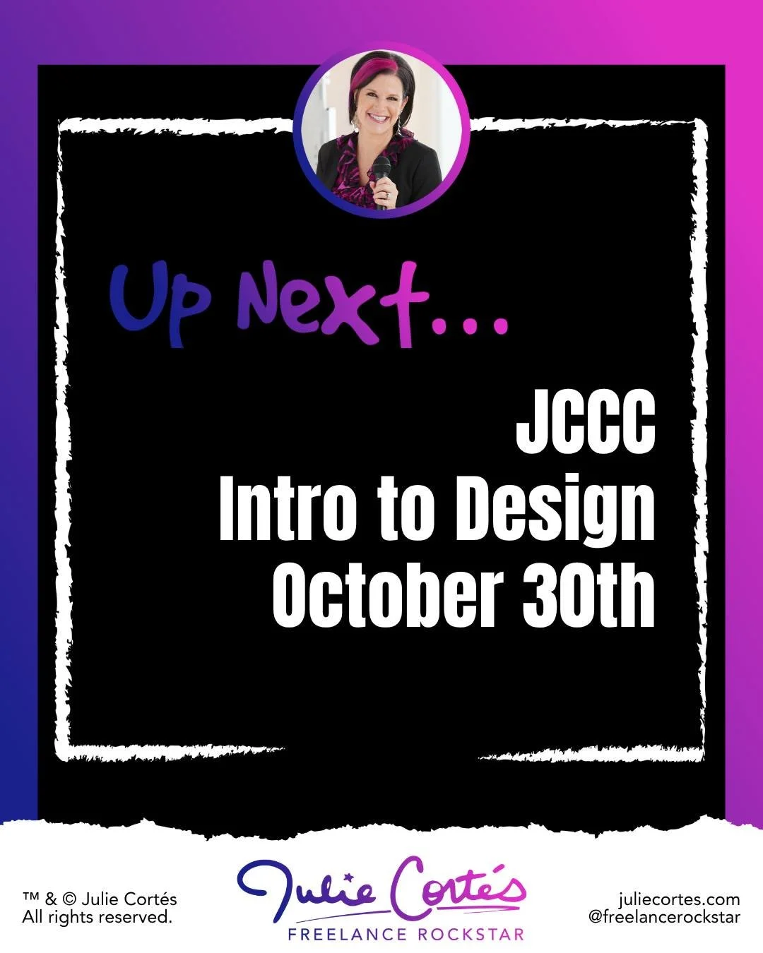 🎤 Back by popular demand!
I’m pumped to share that Johnson County Community College has invited me back to speak to its Intro to Design class on October 30th! 🙌
My talk—“How to ROCK the Freelance Life”—dives into wha