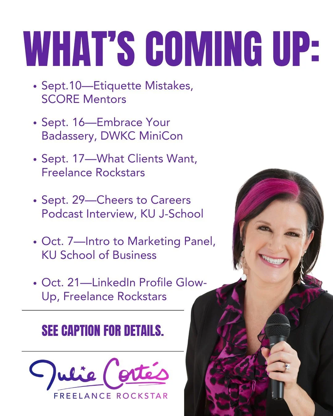 📣 The fall speaking tour is under way! 

Here's what's coming up:

🎤  Etiquette Mistakes Killing Your Credibility&mdash;SCORE Mentors, Sept. 10th | https://www.score.org/mo/kansas-city/business-education/2026-09-10-etiquette-mistakes-killing-your-c