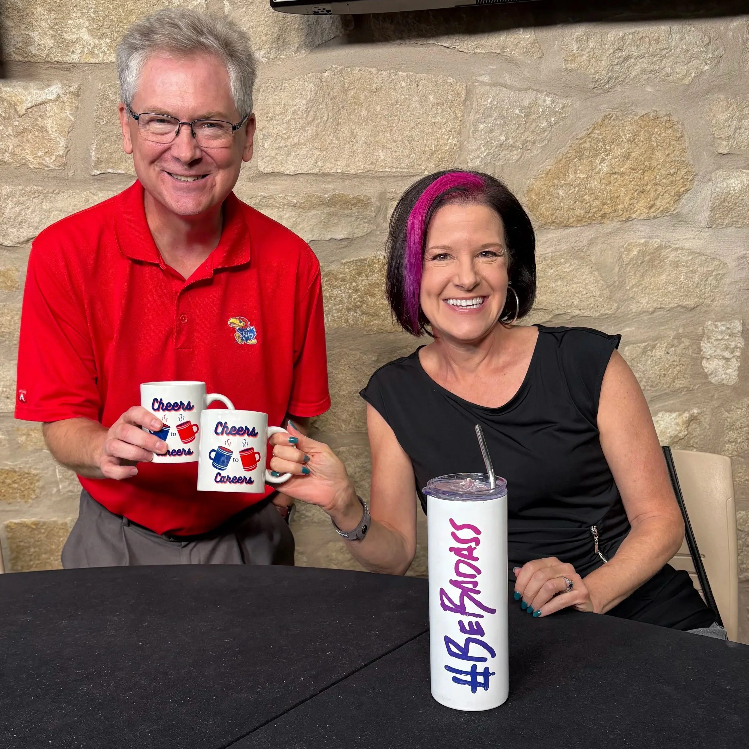 Julie poses with the Cheers to Careers podcast host.