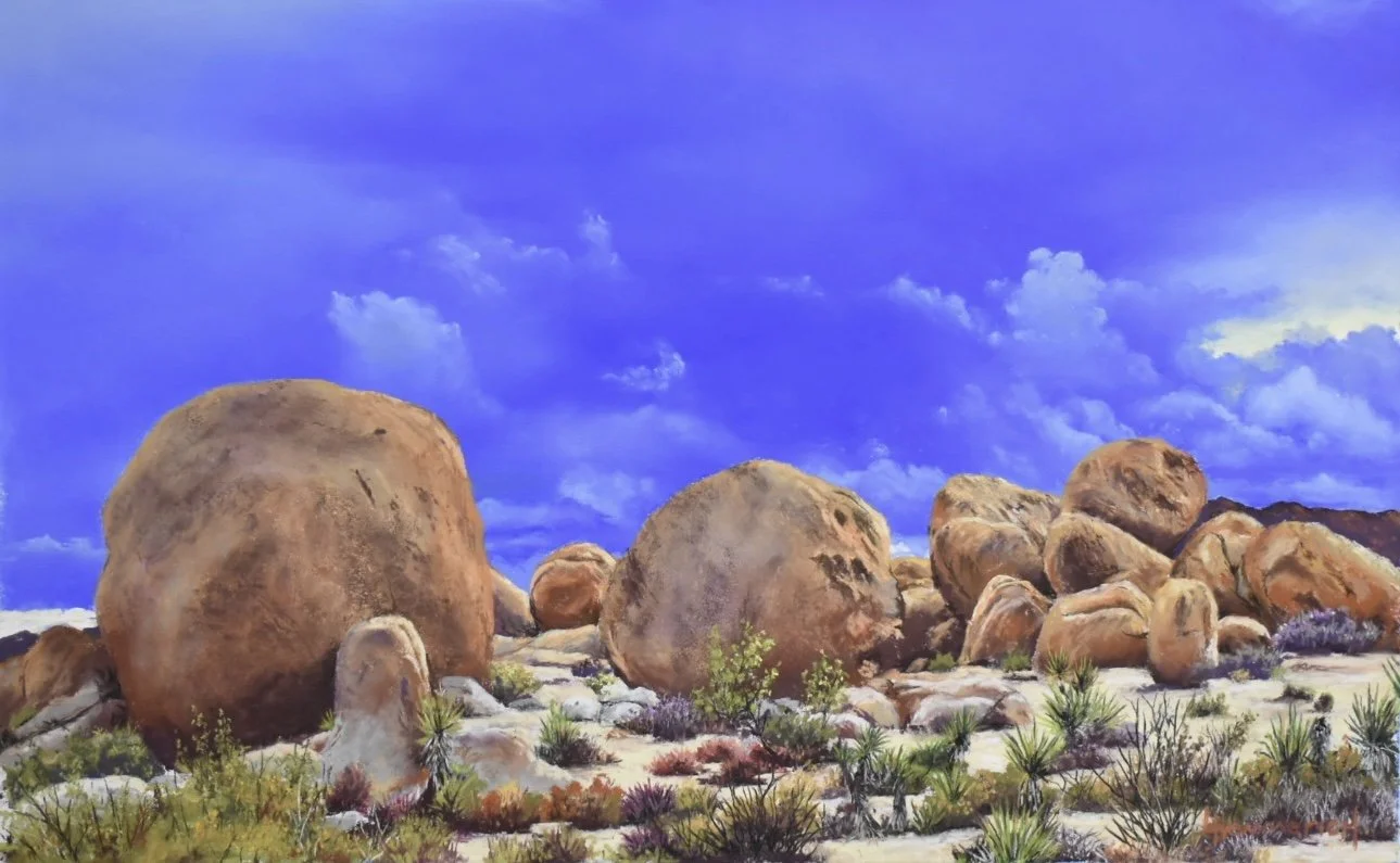 Pastel painting of rock formations in Joshua Tree NP