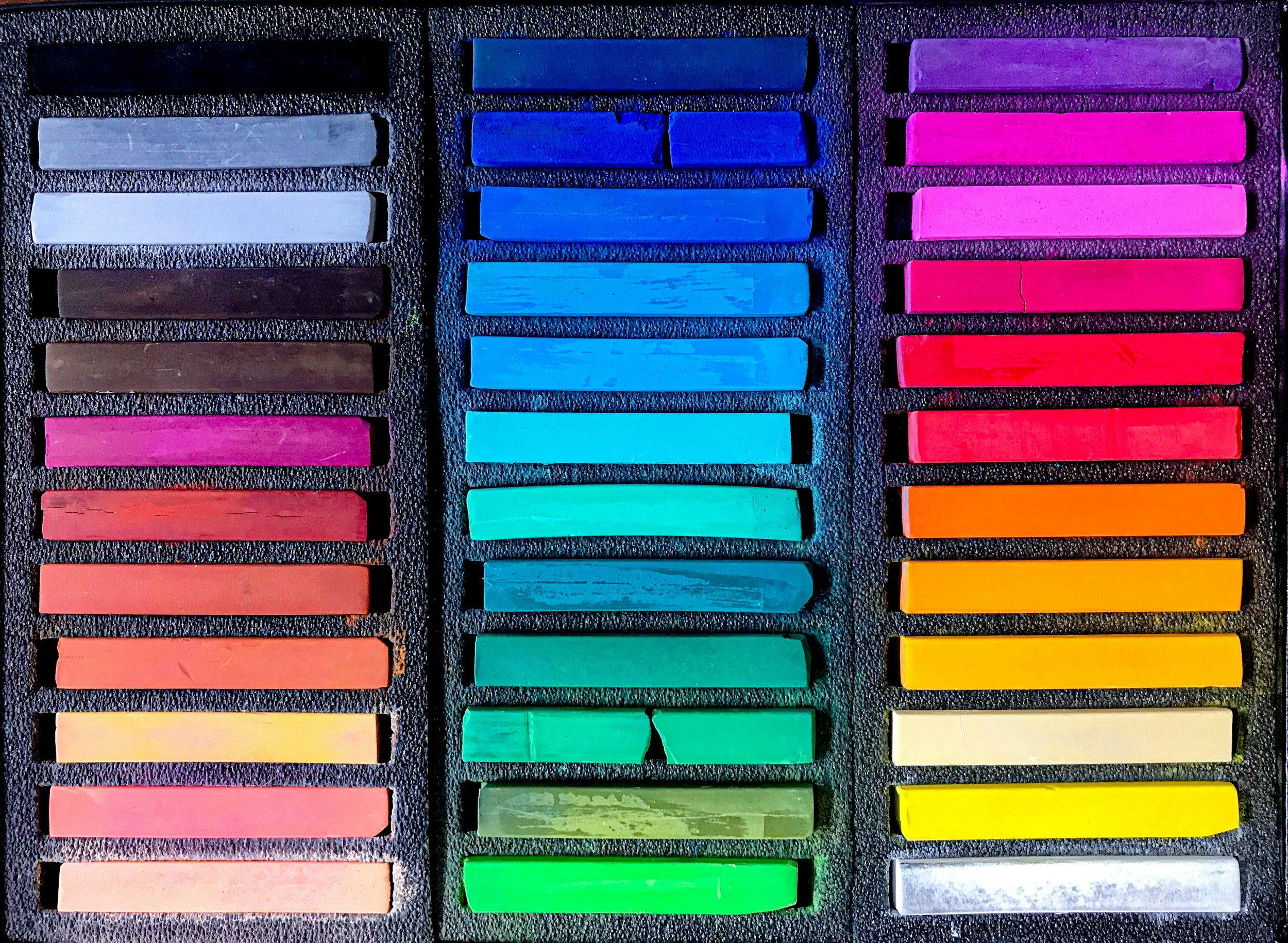Photo of colorful pastel sticks in a box